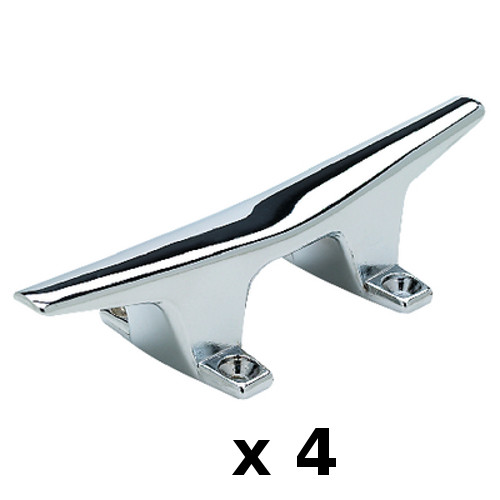 4 Pack of 6 Inch Chrome Plated Zinc Hollow Base Cleats for Boats and Docks