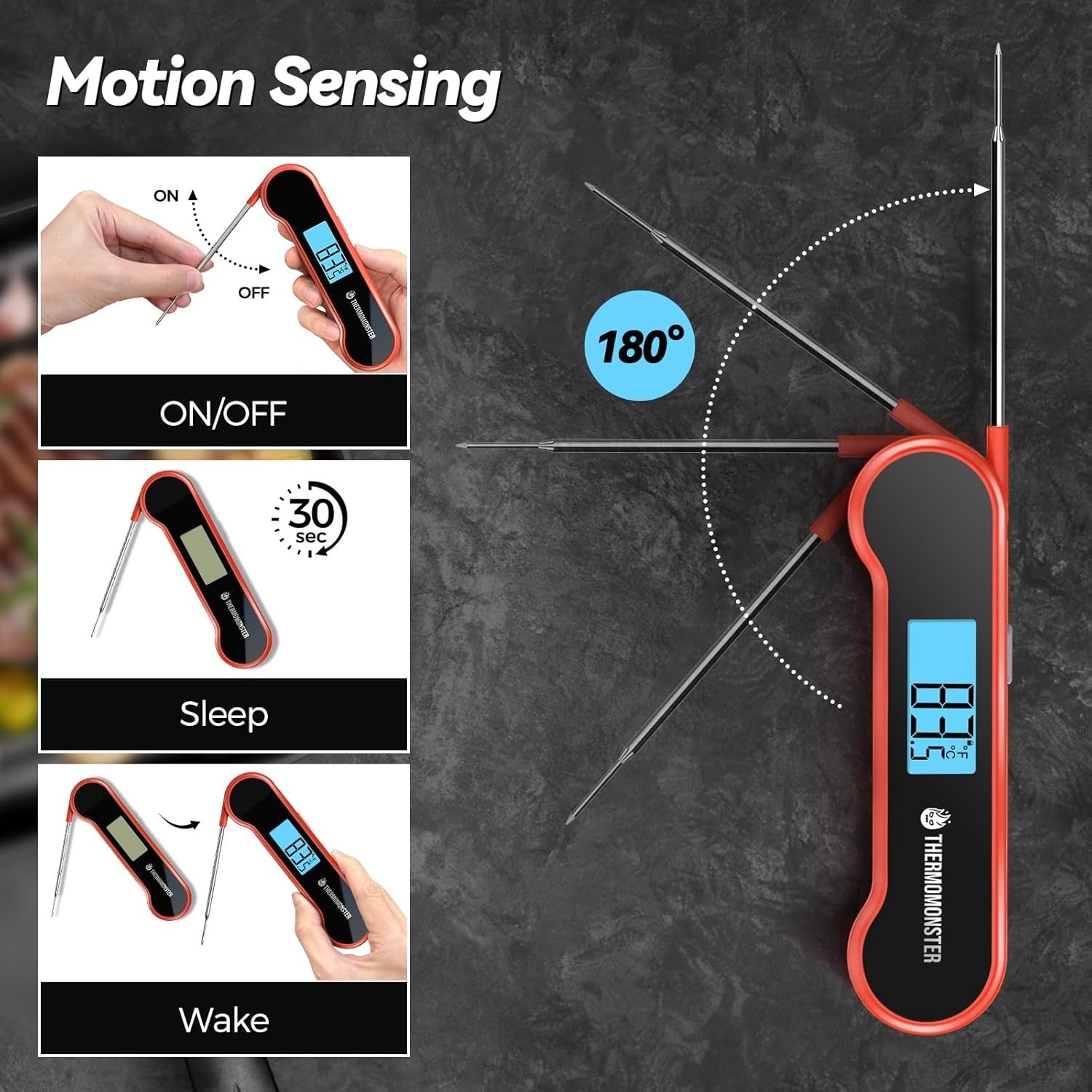0.5 Sec Instant Read Meat Thermometer Digital with ±0.5℉ Precision, Red | Foo...