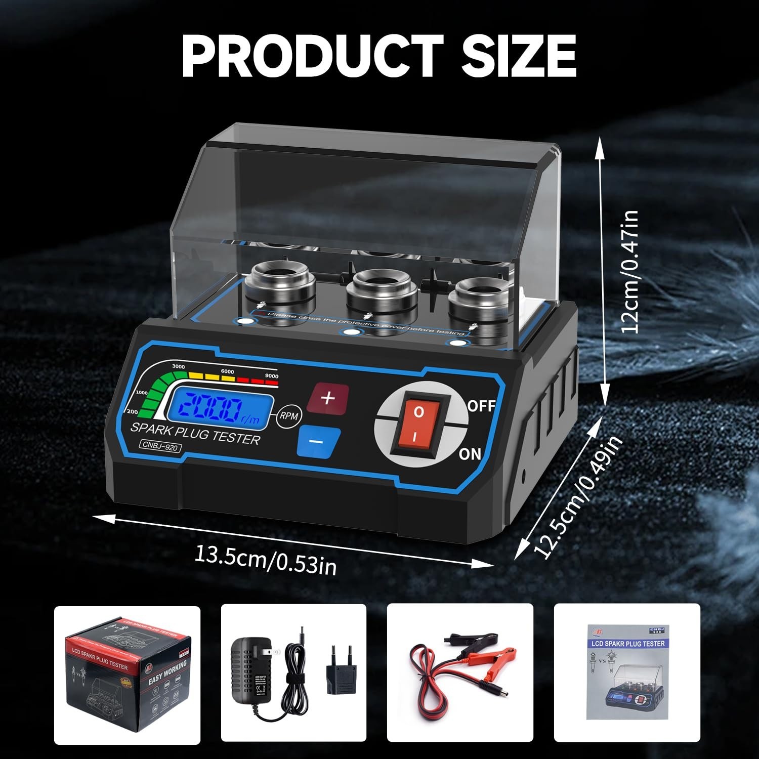 Spark Plug Tester & Ignition Coil Tester - 200-9000RPM LCD, Adjustable Gap Tool