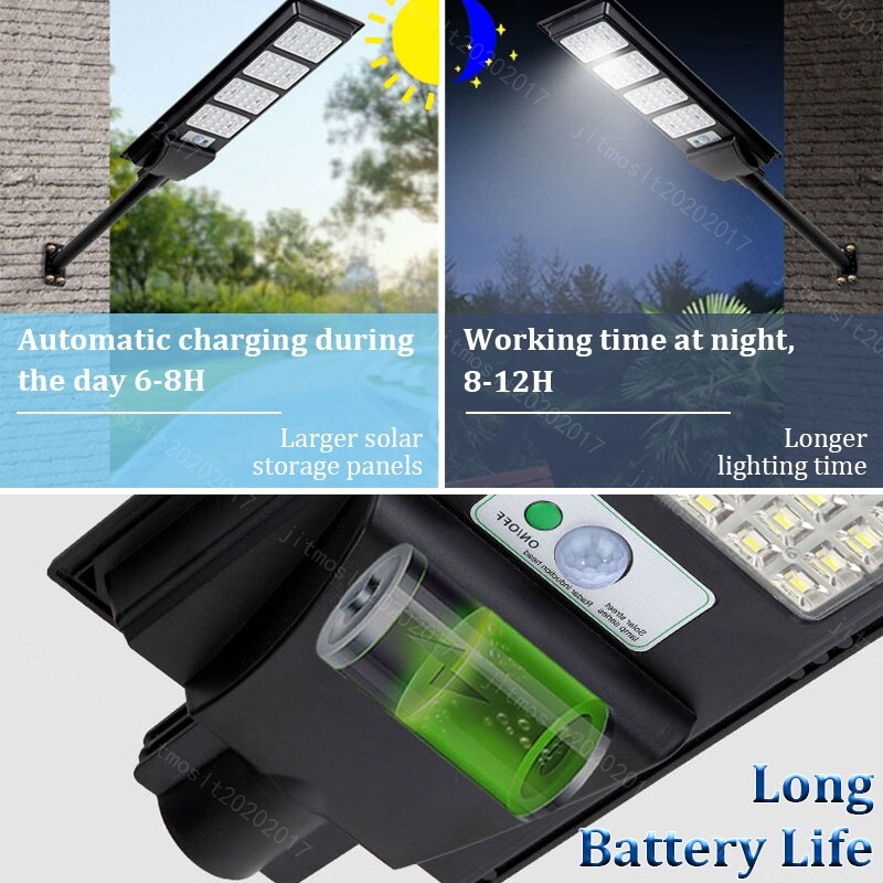 LED Solar Street Lights Waterproof Sensor Outdoor IP66 Remote+Pole Commercial