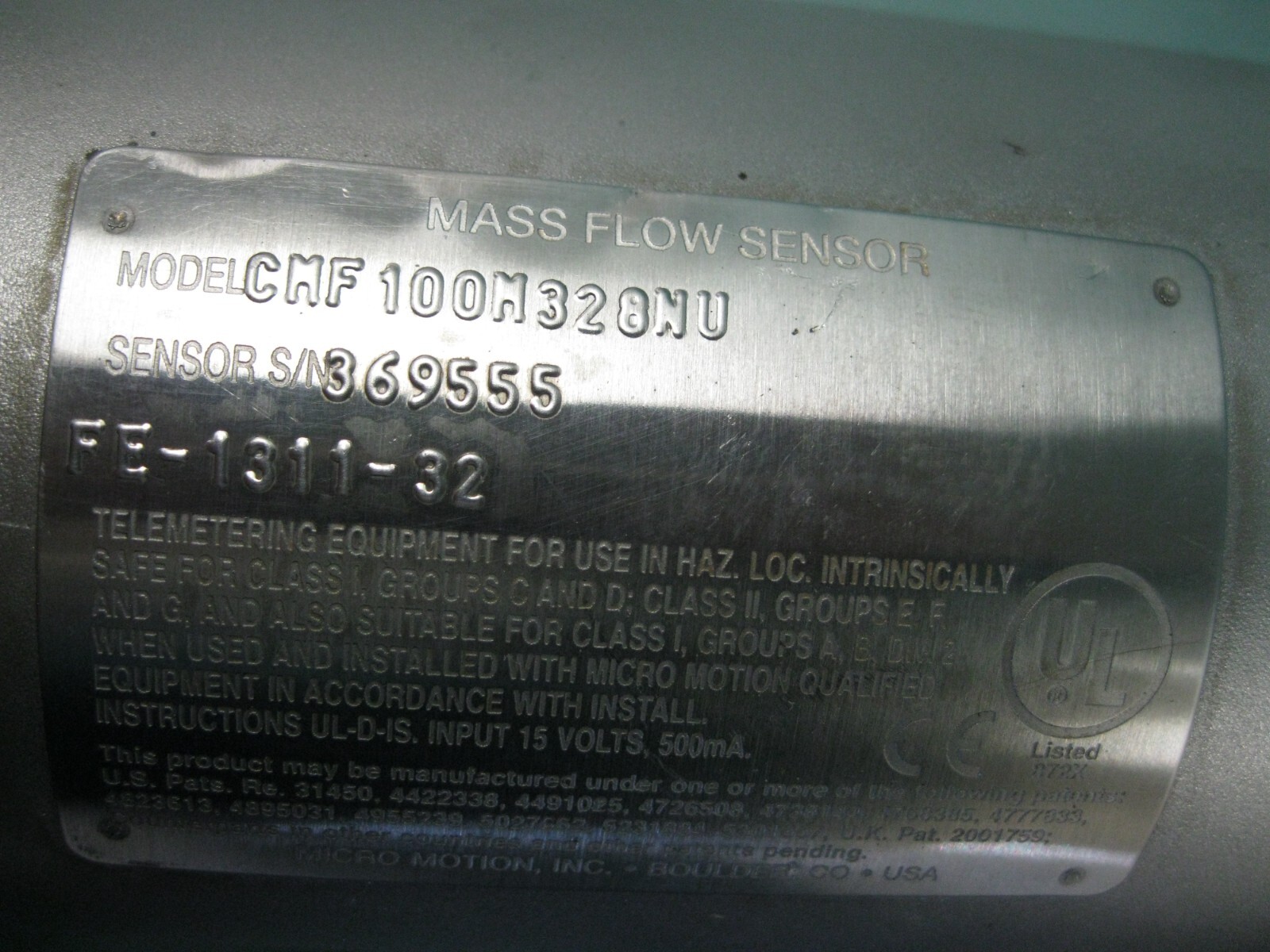 1" 150# Micro Motion CMF100 M328NU Mass Flow Sensor CALIBRATED B3