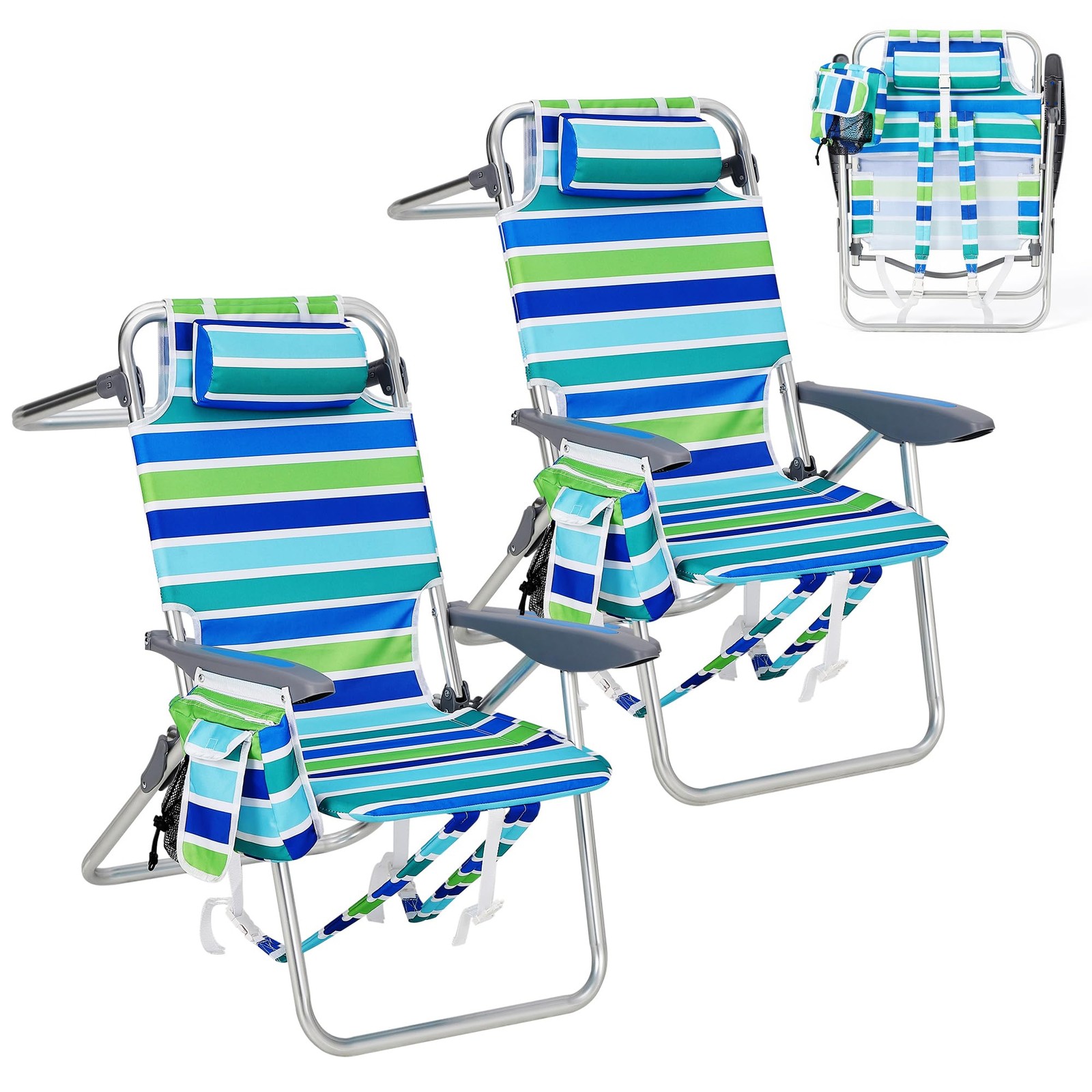 High Backpack Beach Chair for Adults 2 Pack, Lightweight Portable Lay Flat Fo...
