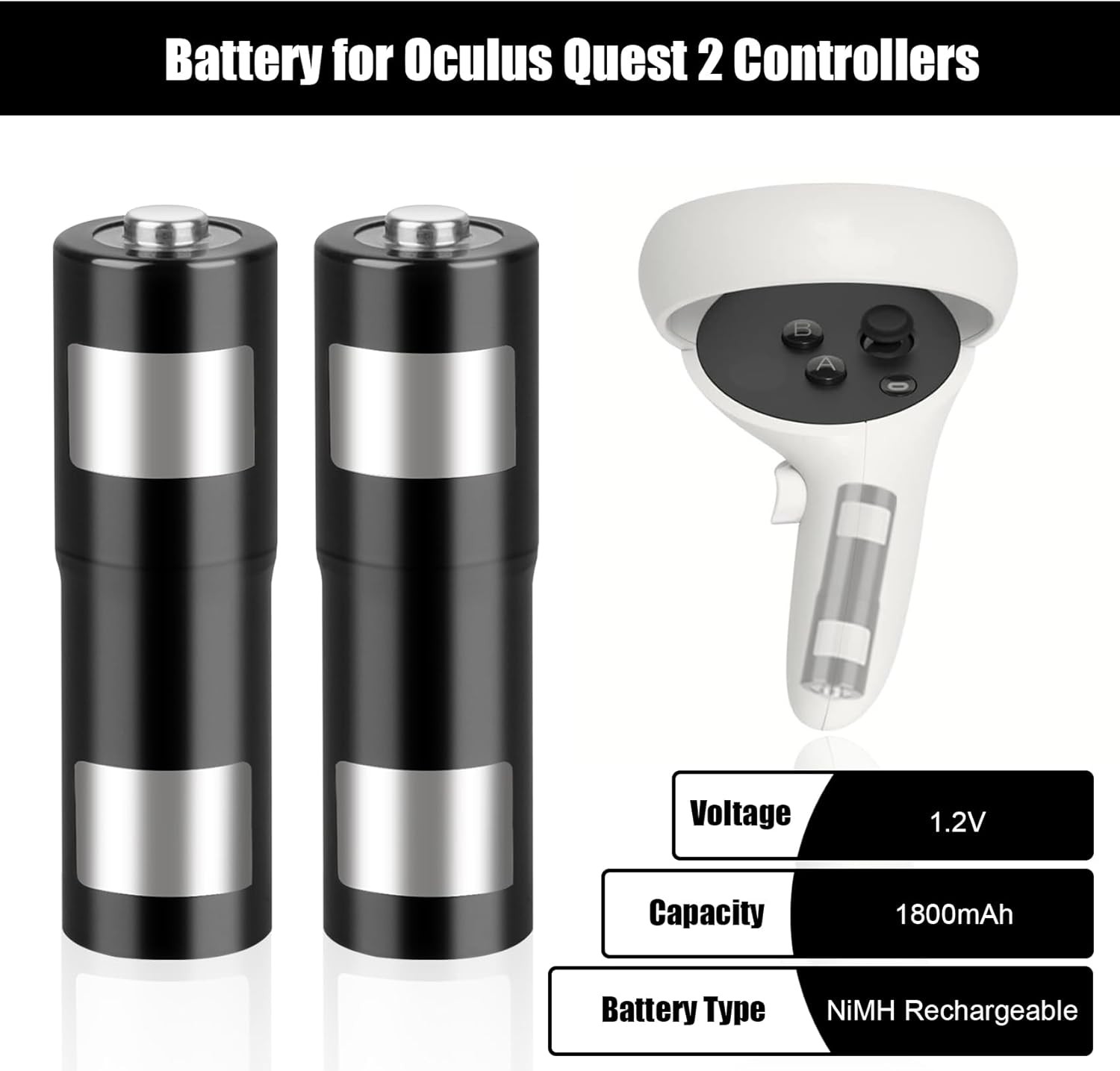 For Meta Quest 2 3 3S Controller Rechargeable AA Batteries 1800mAh NiMH 2 Pack