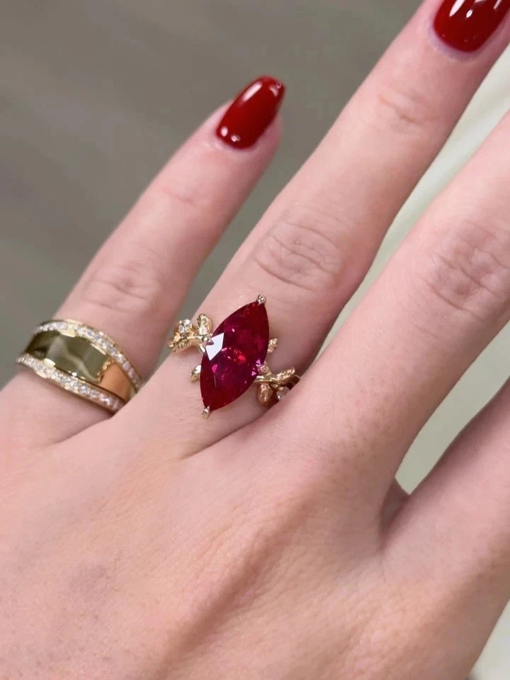 5.00 Ct Natural Ruby & Diamond Engagement Ring Solid 14K Yellow Gold All Size