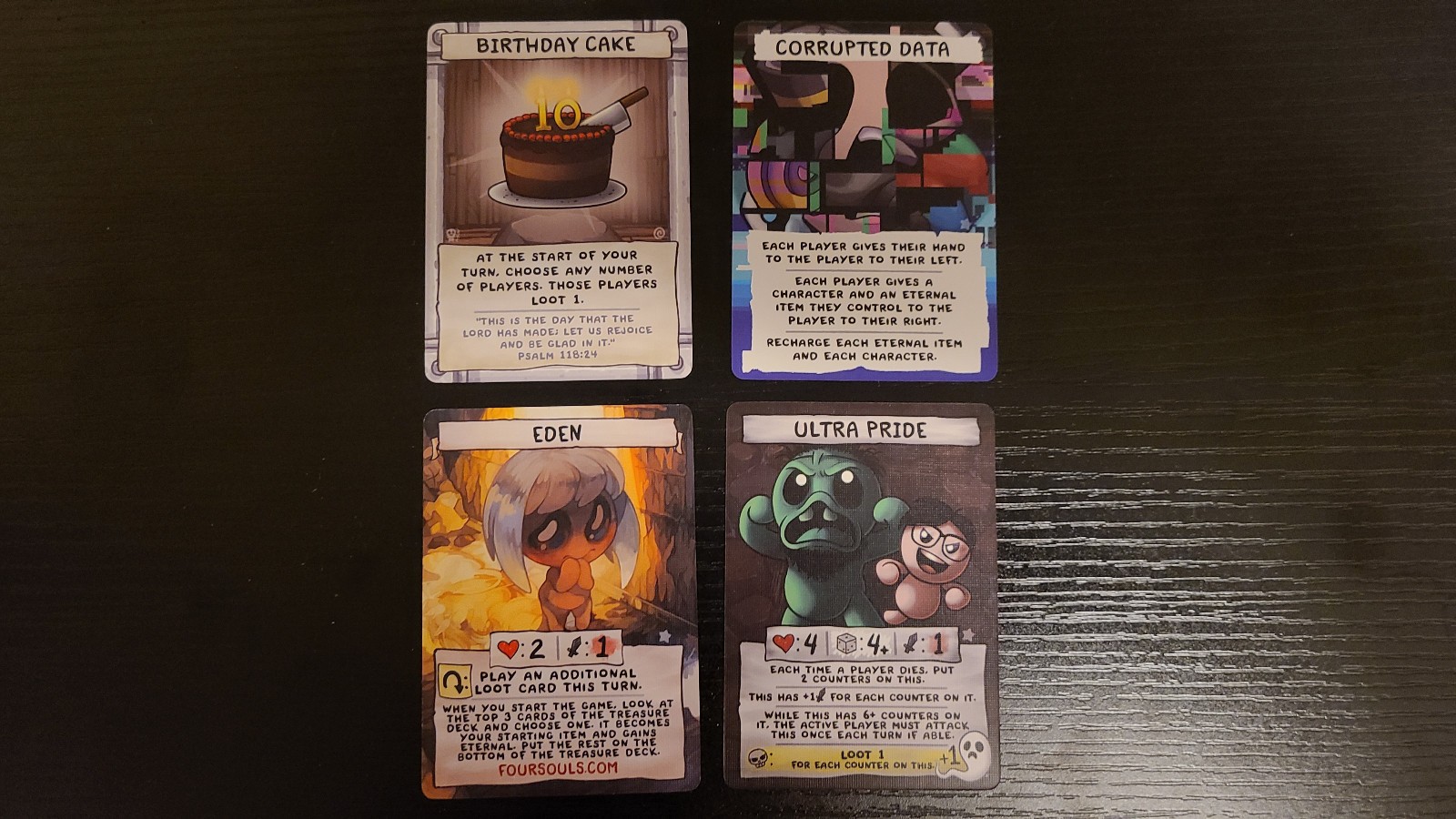Lot of 4 Binding of Isaac Four Souls Promo Cards Birthday Cake Ultra Pride Eden