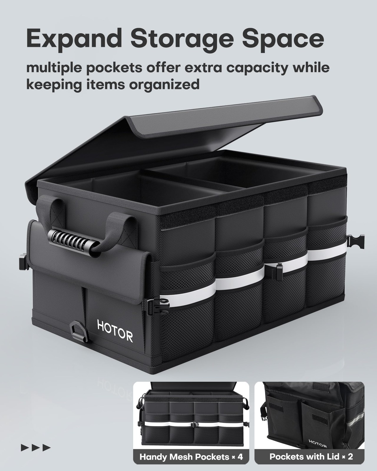 HOTOR Car Trunk Organizer - Foldable for SUV, Medium, Black