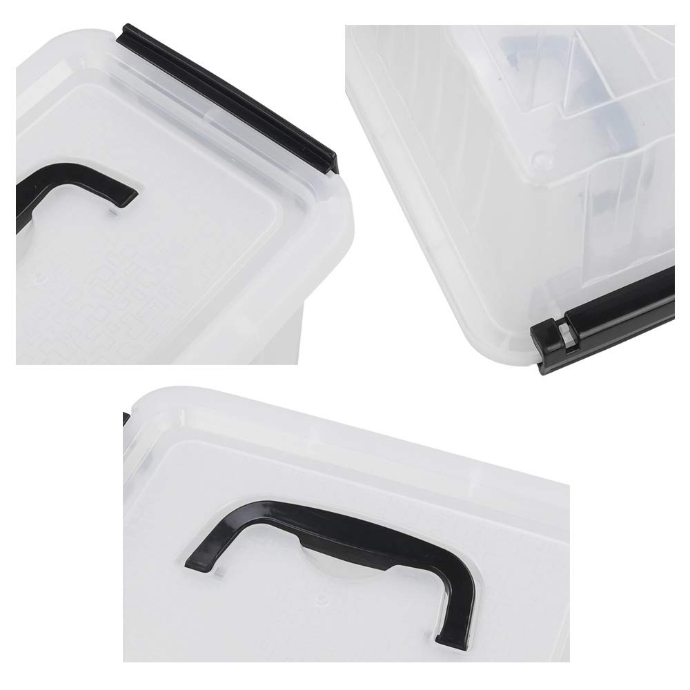 Plastic Latching Box With Black Handle Lidded Storage Bins 6 Packs 3 Quart