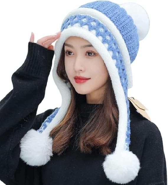 HUAMULAN Women Winter Peruvian Cover Ears Beanie Hat One Size, E302415-blue