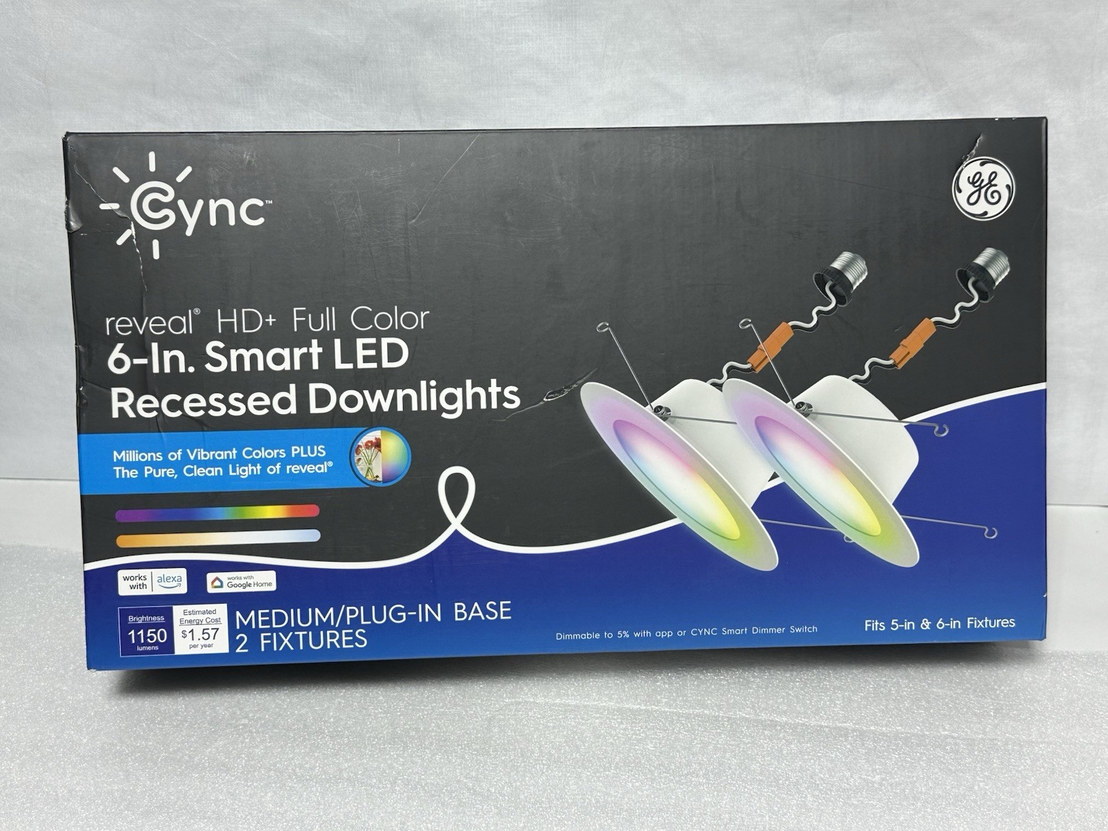 GE Cync Full Color 6-in Smart LED Recessed Downlights 1150 Lumes (2 Fixtrs) New