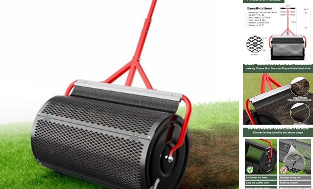 Compost Peat Moss Spreader with Brush Mesh Cleaner, 24 Inch Lawn Roller 24 INCH
