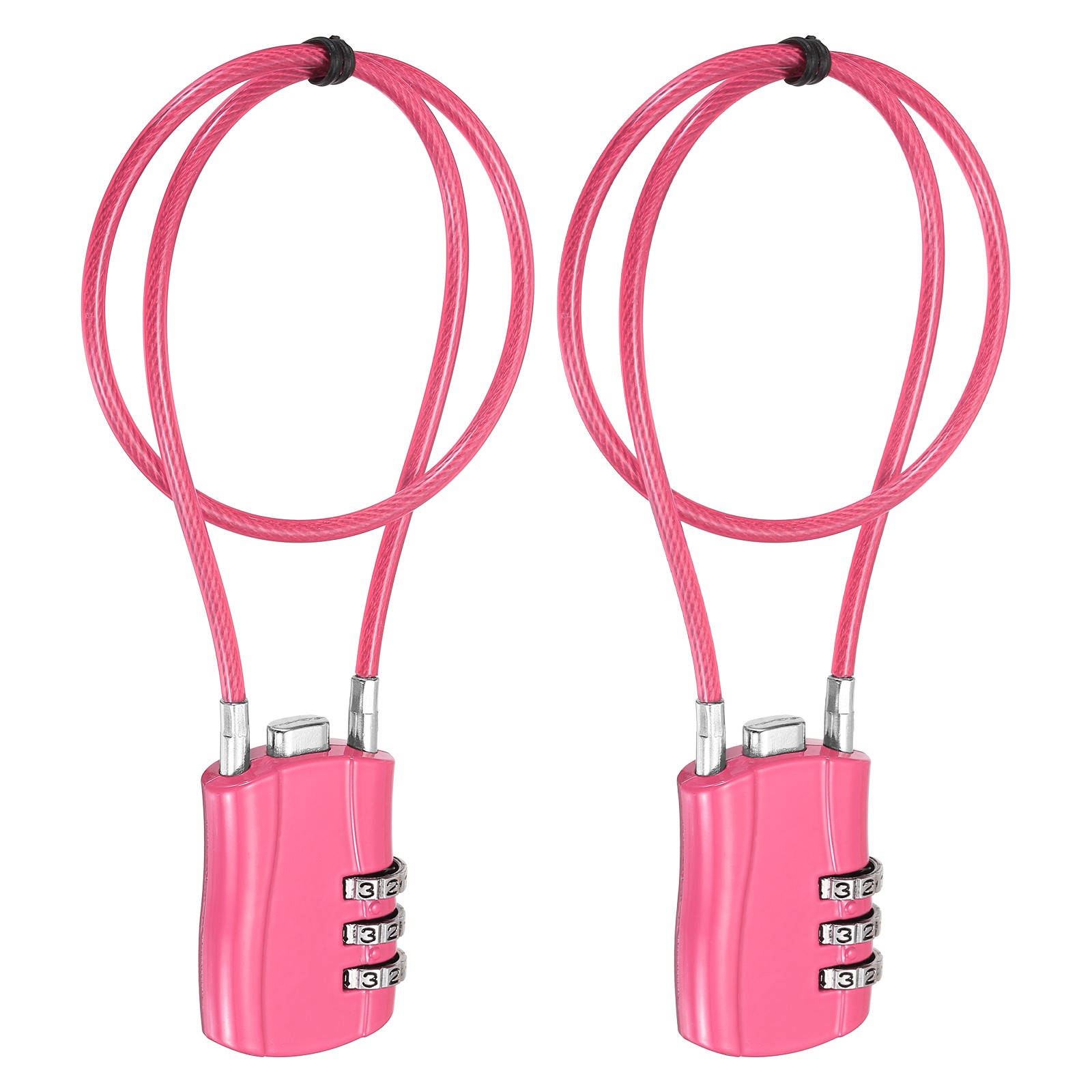 3-Digit Combination Padlock with Coated Steel Wire Rope (15.8", Rose Red) (2Pcs)