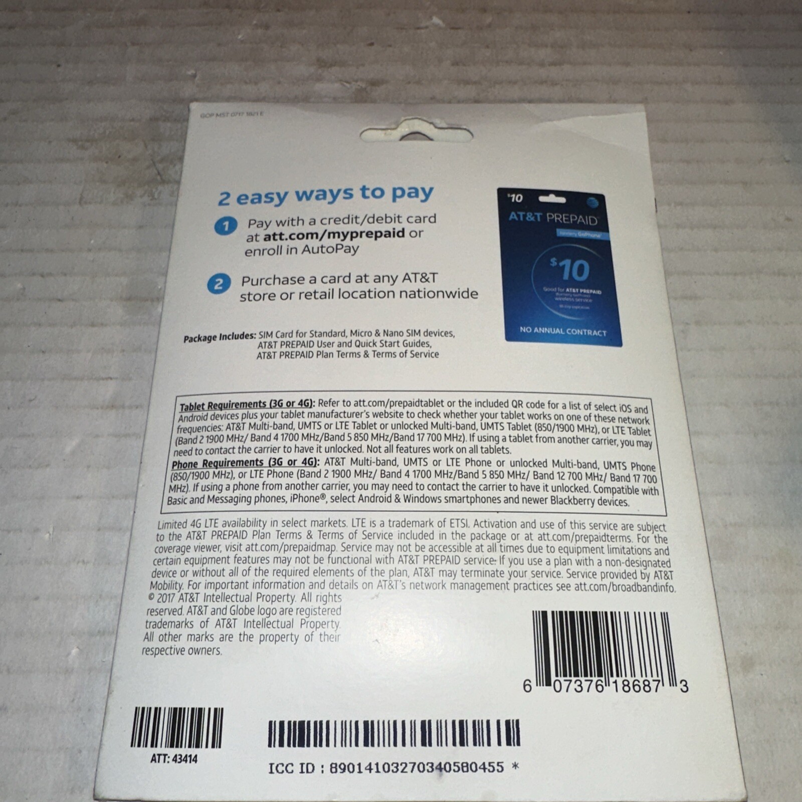 AT&T GoPhone SIM Card for Standard, Micro & Nano SIM Device DWK/153