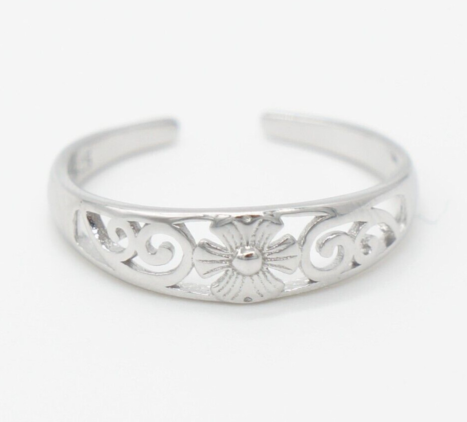Solid 925 Sterling Silver Adjustable Toe Ring Jewelry  4.5mm Hawaii Maile Flower