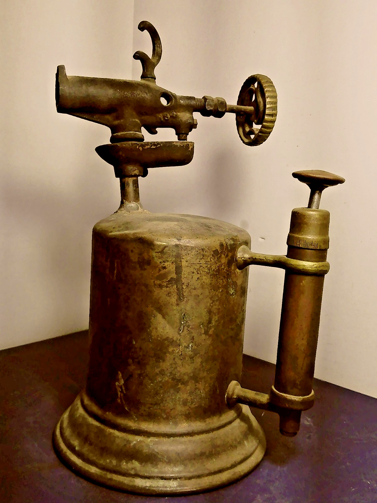 BRASS BLOW TORCH WITH DUAL VALVES ANTIQUE RARE!