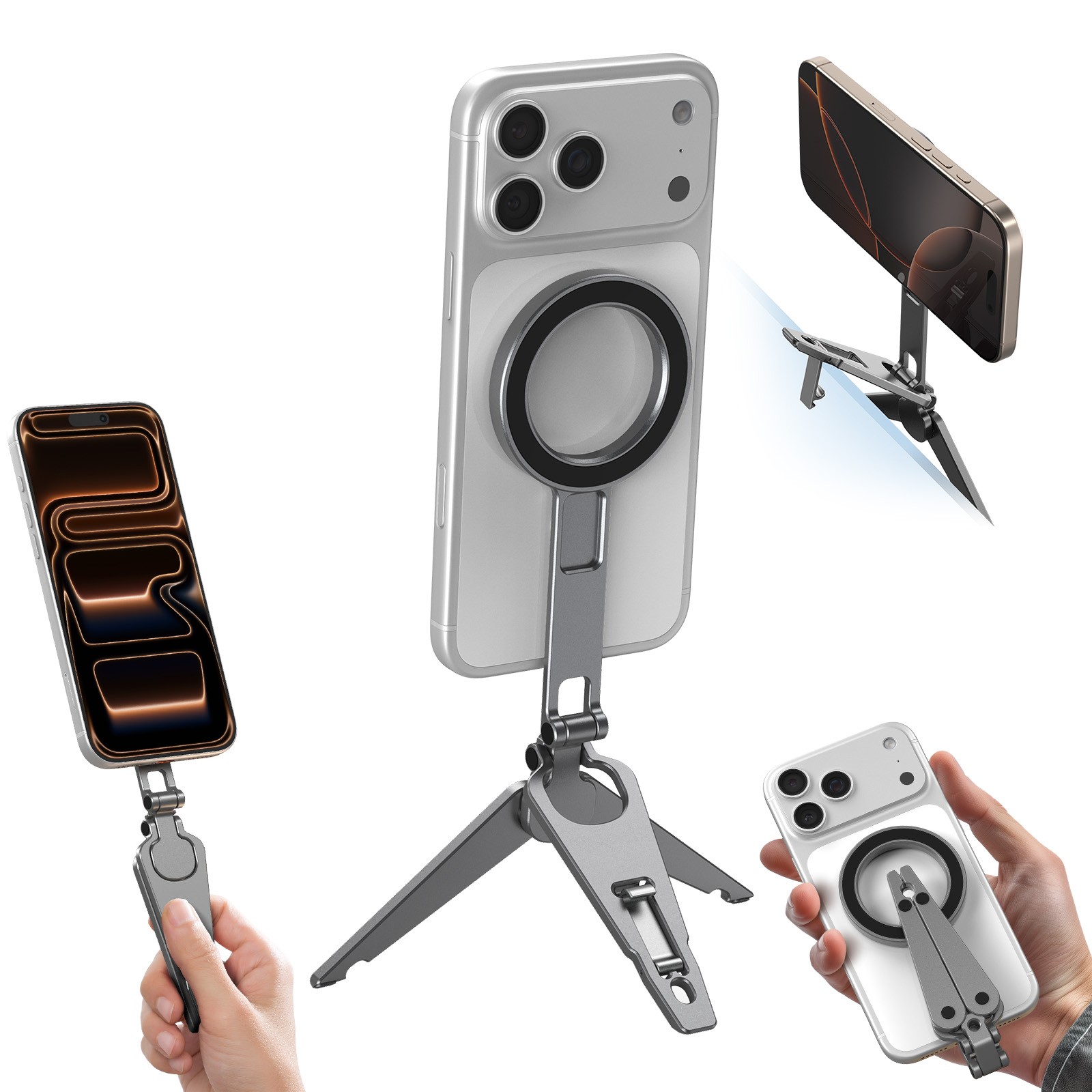 SmallRig Dual Magnetic Phone Tripod Phone Mount Grip for iPhone 17/16/15/14/13