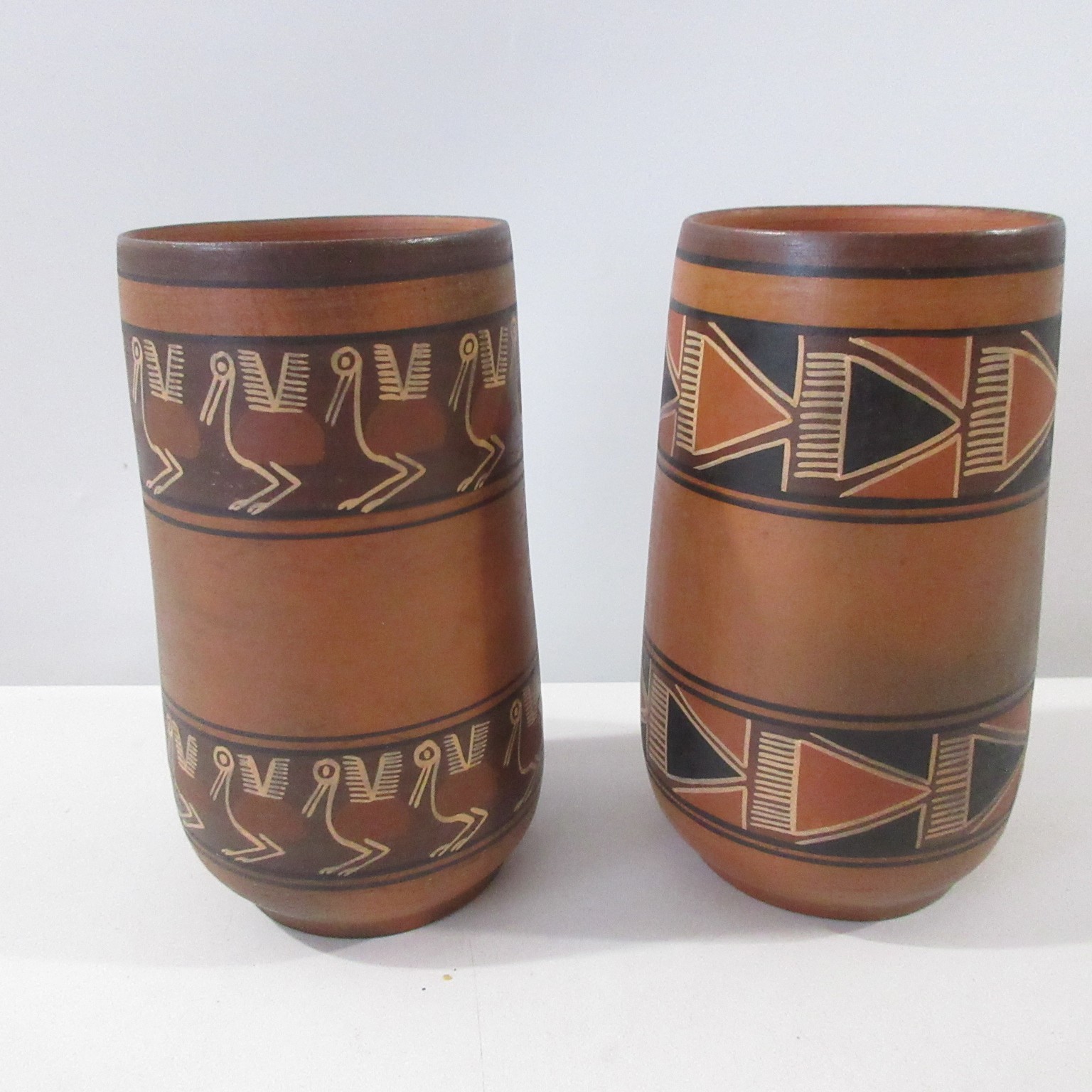 Peruvian Red Clay Earthenware Vessels Drinking Cup Vase Handmade Hand painted