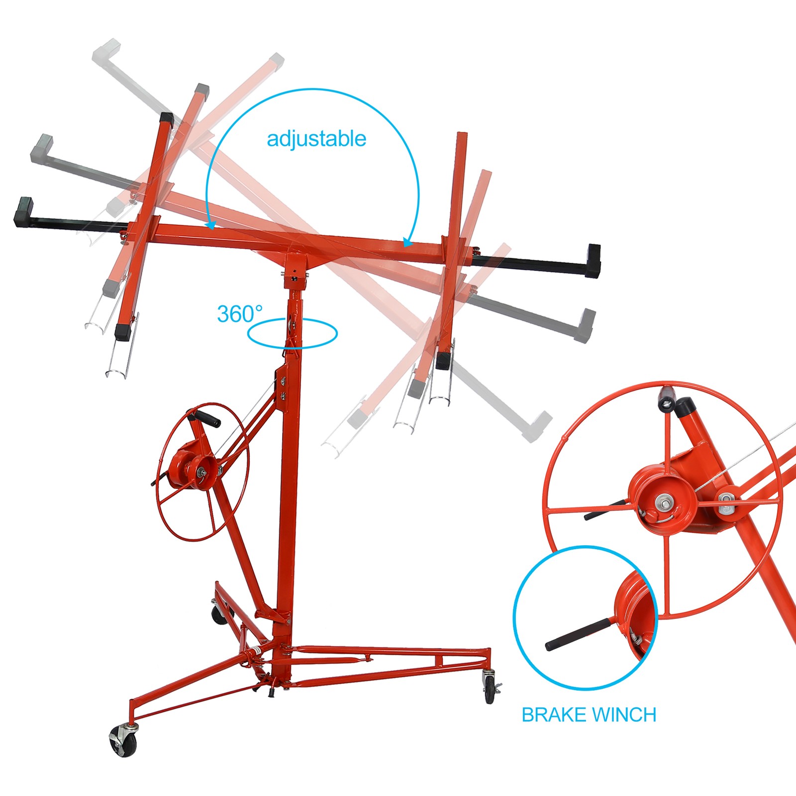 16FT Drywall Lifter Panel Hoist Jack Rolling Caster Construction Lockable 150lbs