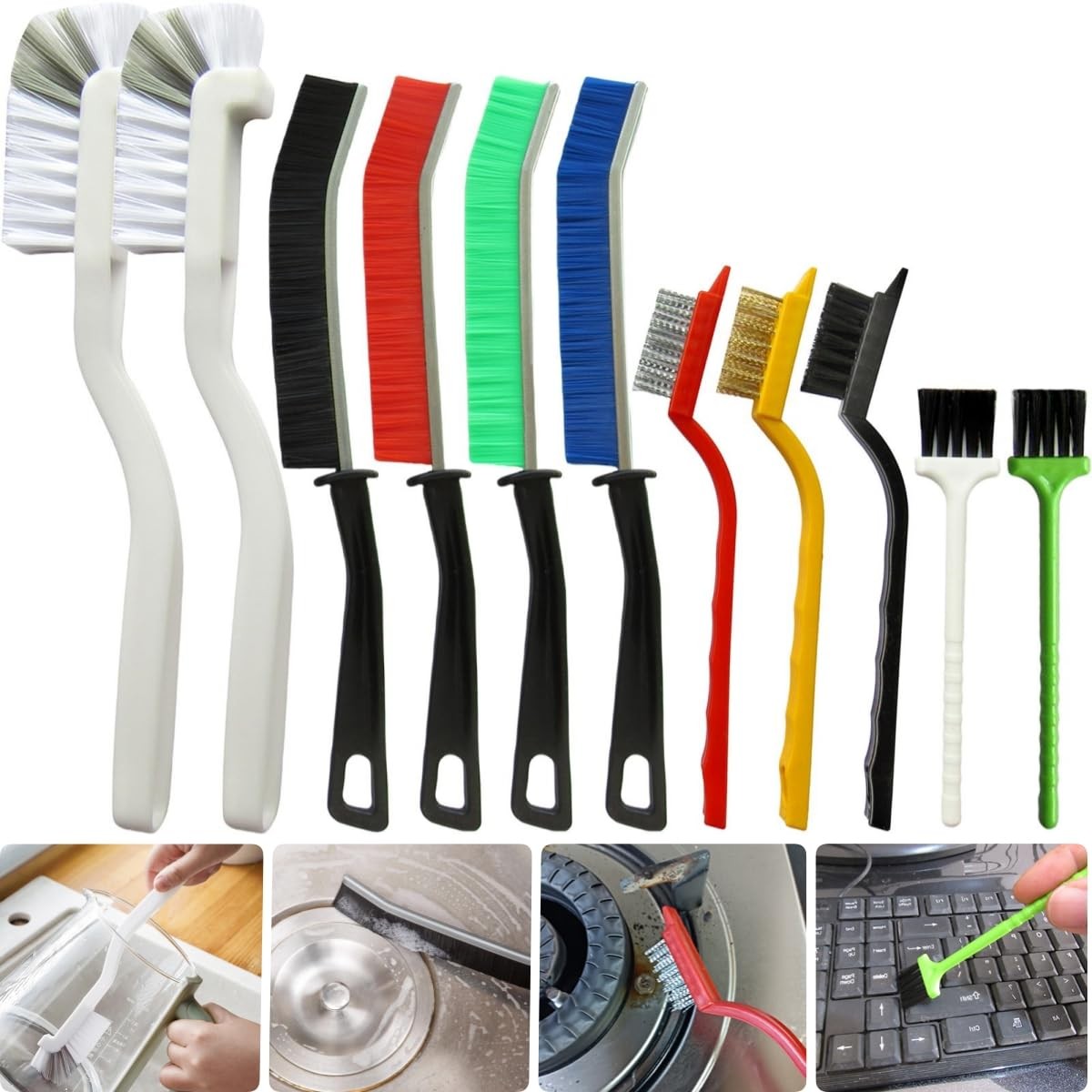 11Pcs Crevice Cleaning Brush Set, Hard Bristle Gap Cleaner Mix Colors