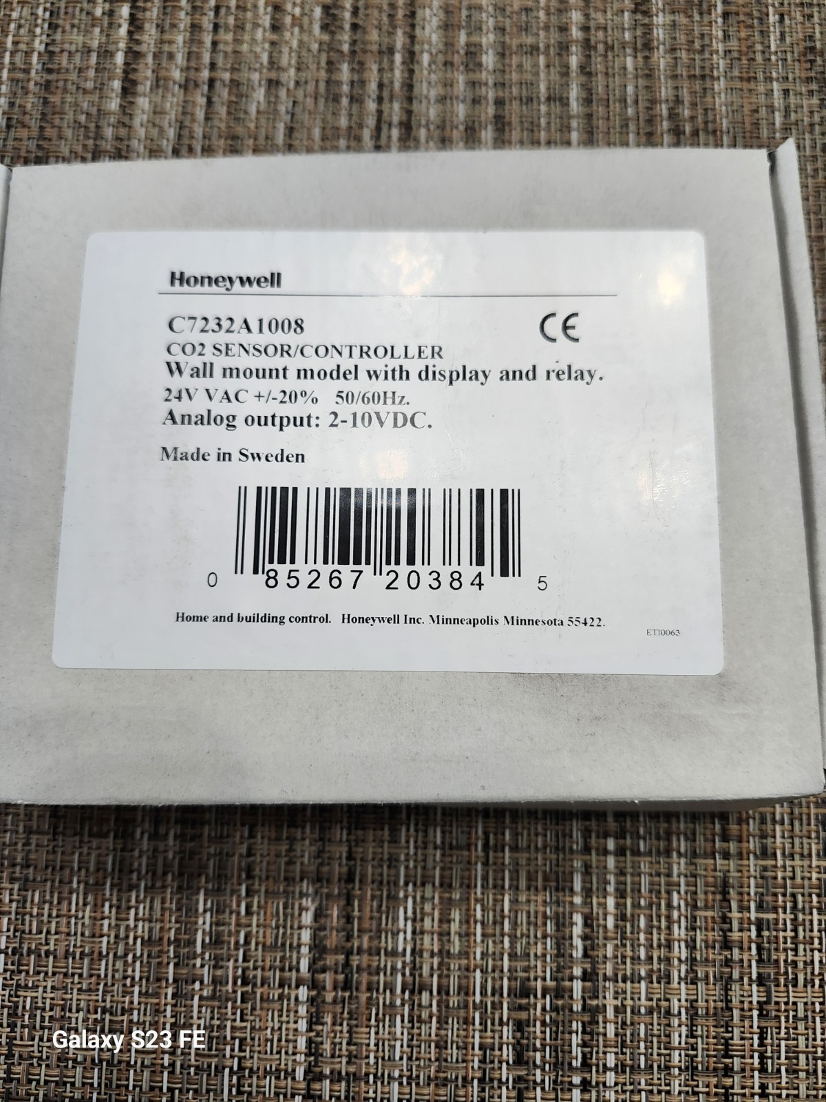 Honeywell CO2 Sensor/Controller C7232A1008 24V NEW