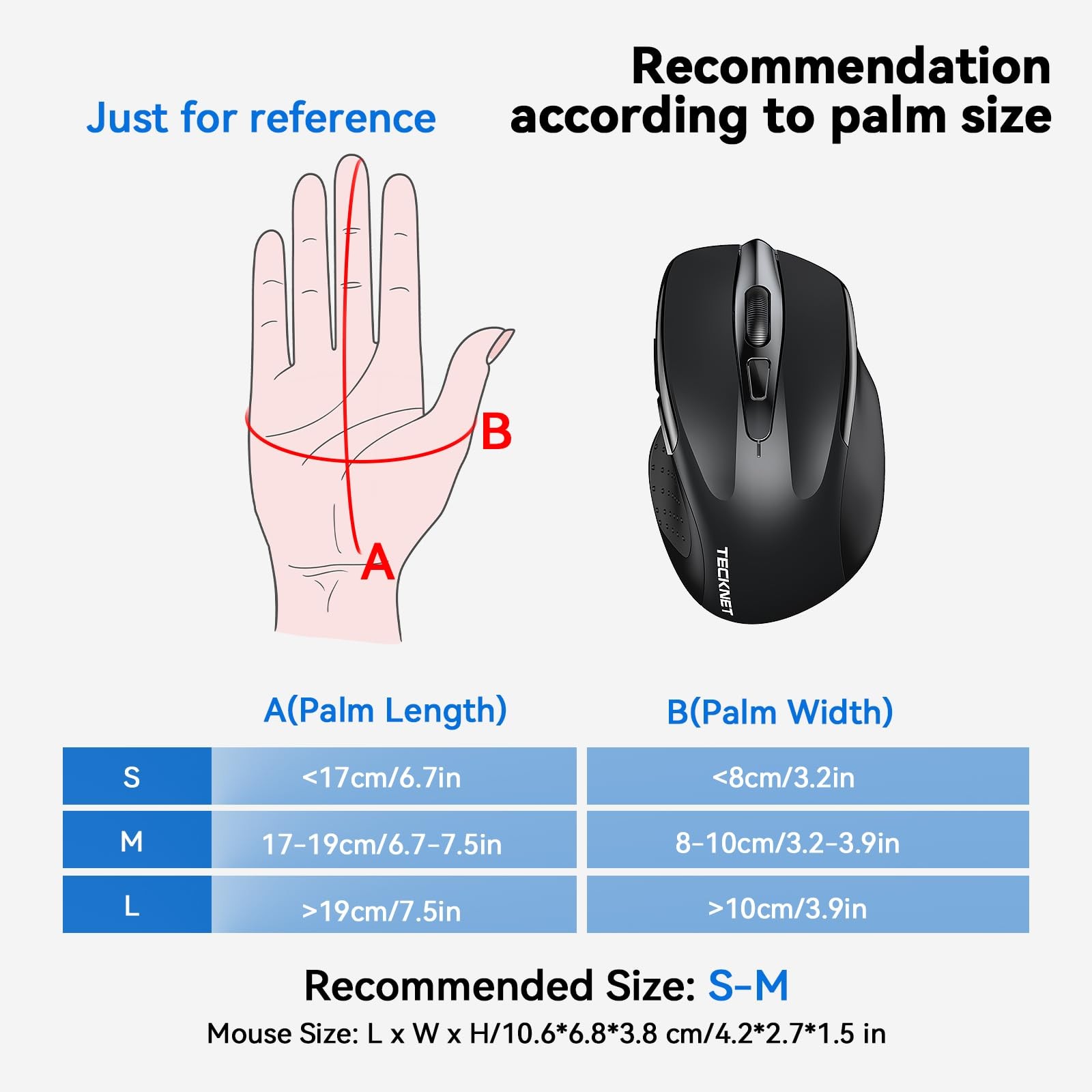 TECKNET Wireless Mouse 2.4G Ergonomic Optical Mouse Computer Mouse for Laptop