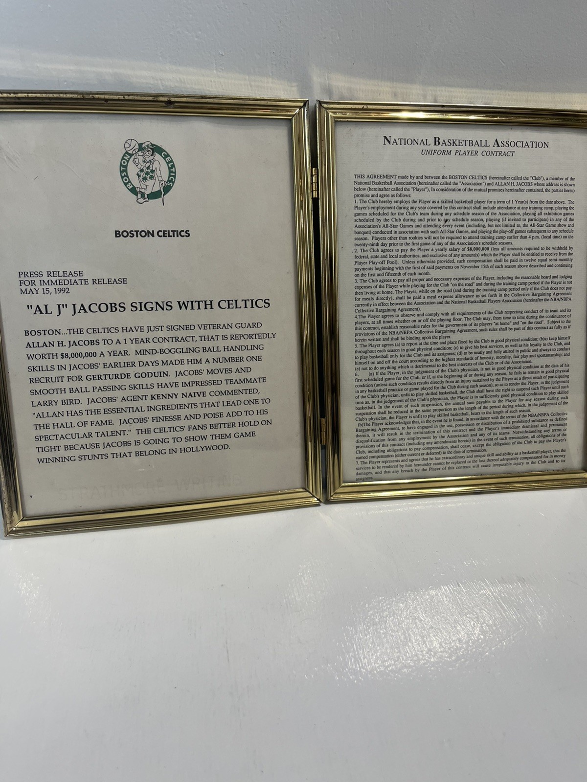 - Boston Celtics Basketball Press Release Copy 1992 Al Jacobs