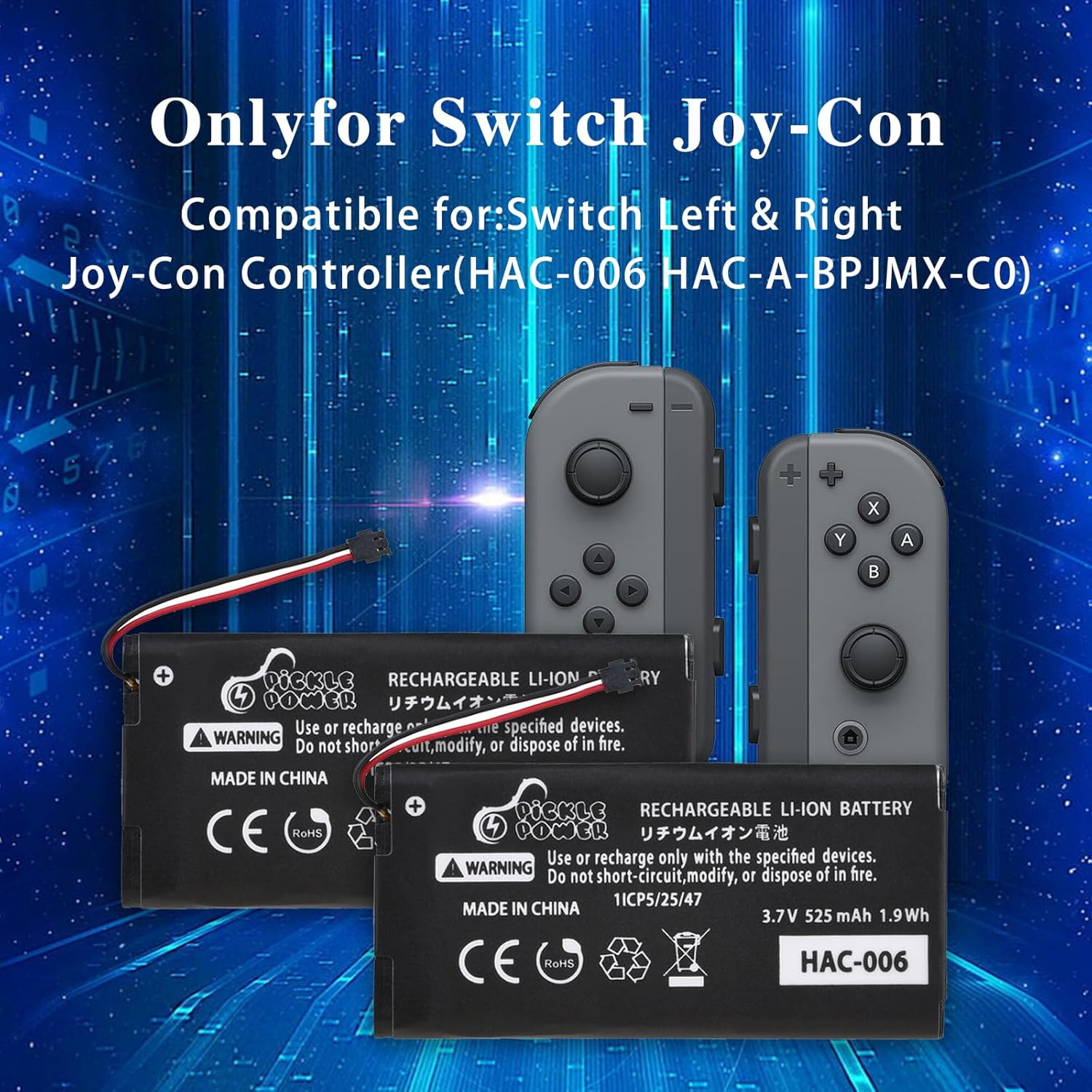 Pickle Power Joy Con Battery Replacement, 2pcs HAC-006 Battery for Nintendo Swit