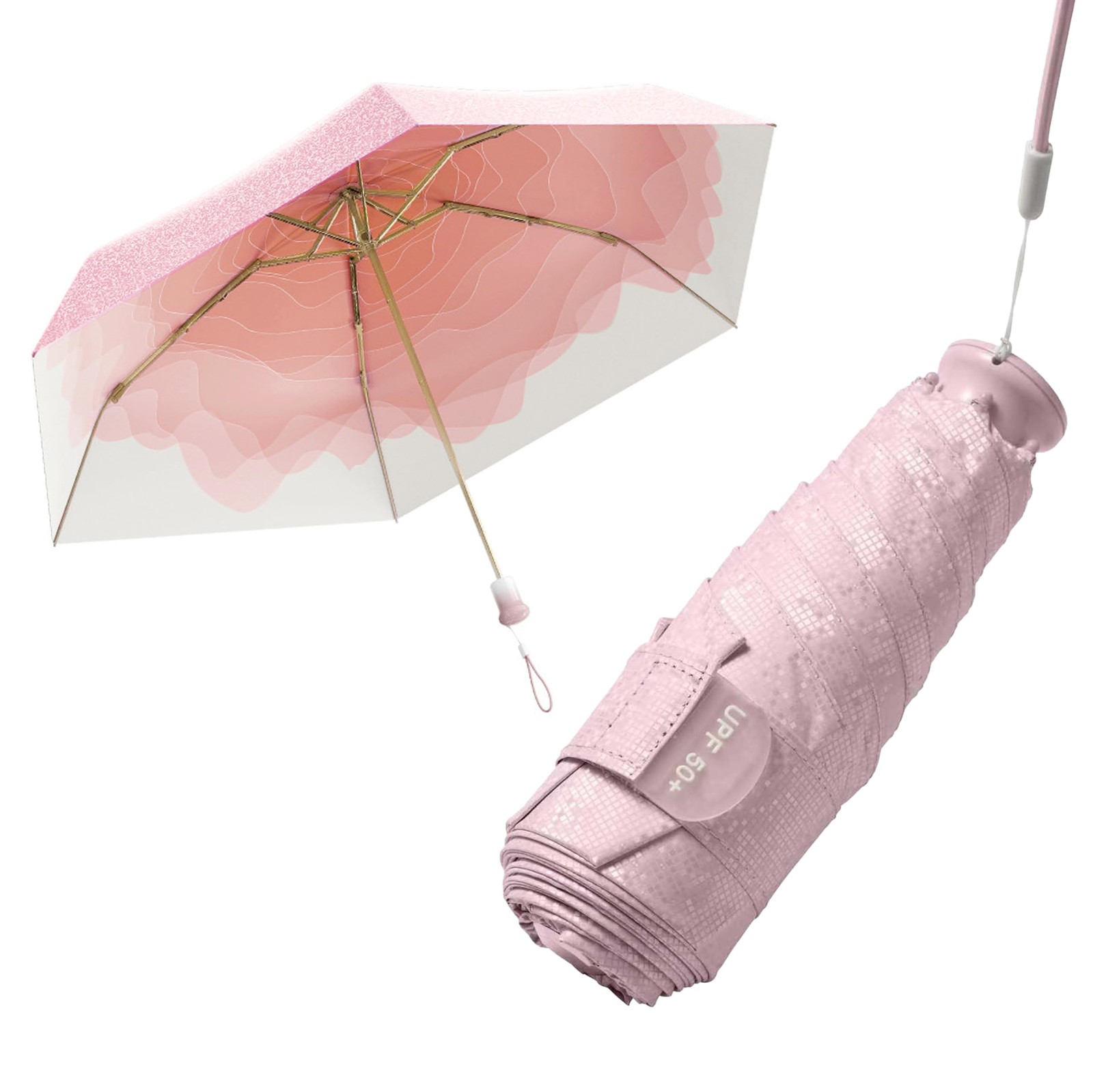 Mini Travel Folding Umbrella With Built-in Telescopic Hidden 35.4in, pink