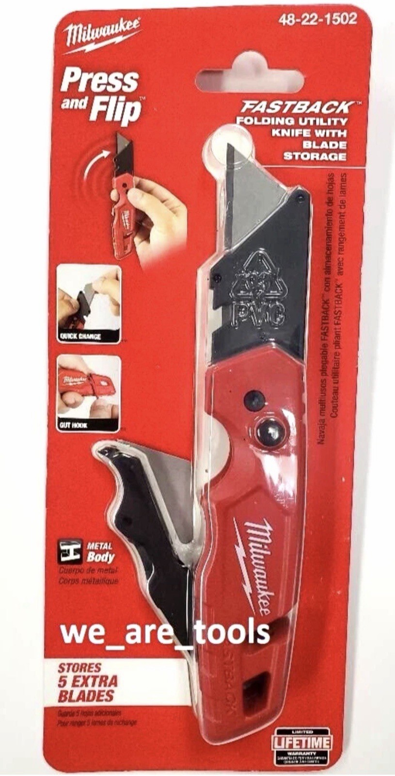 Milwaukee Tool 48-22-1502 Fastback Folding Utility Knife With Blade Storage,