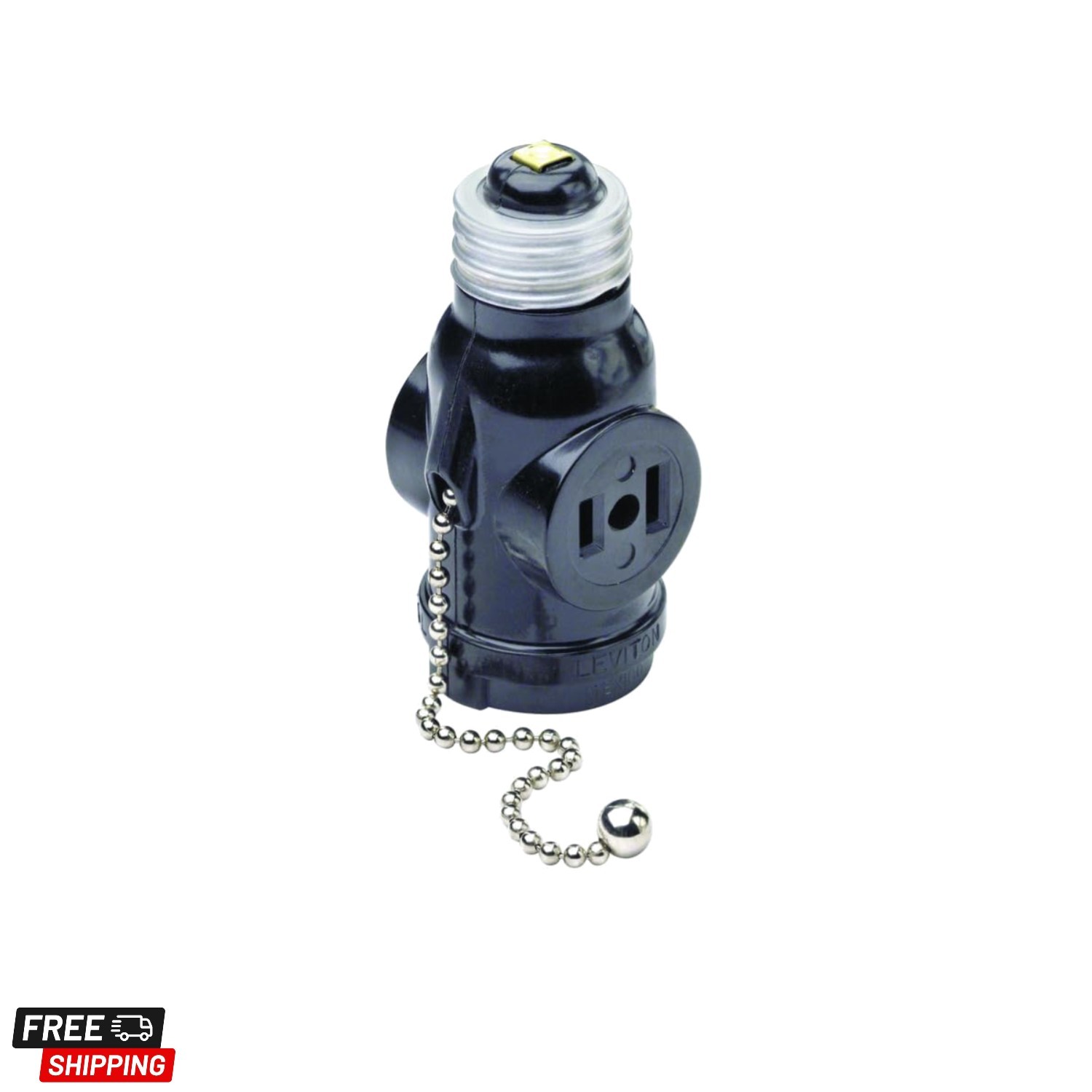 660 Watt, 125 Volt, Two Outlet With Pull Chain Socket Adapter, , Black