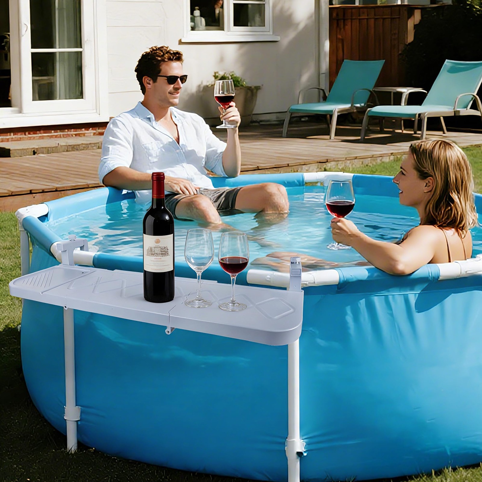 winemana Pool Bar for Above Ground Pool, 38.4 x 12 Inch Adjustable Poolside Tabl