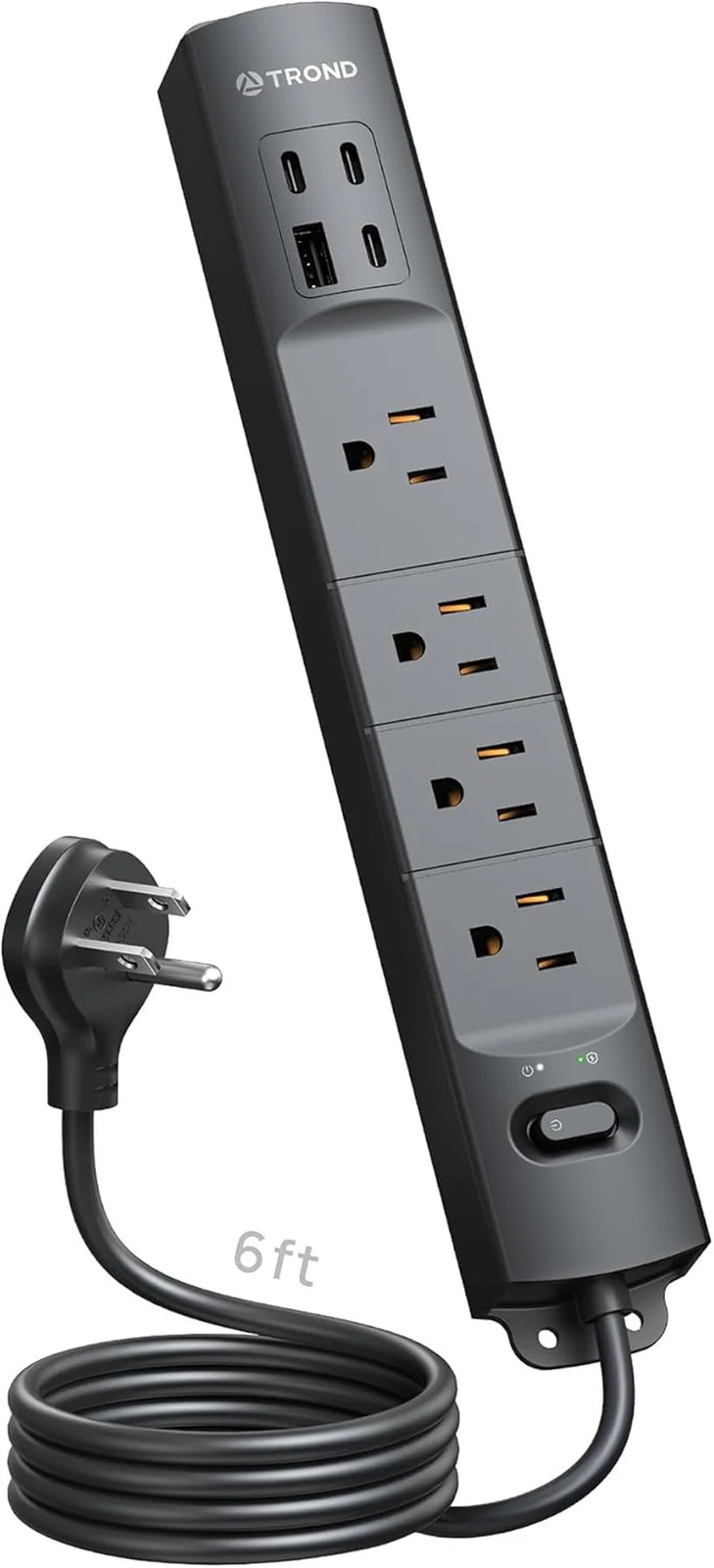 Wall Mount Surge Protector Power Strip with USB C Ports, ETL Listed | Low
