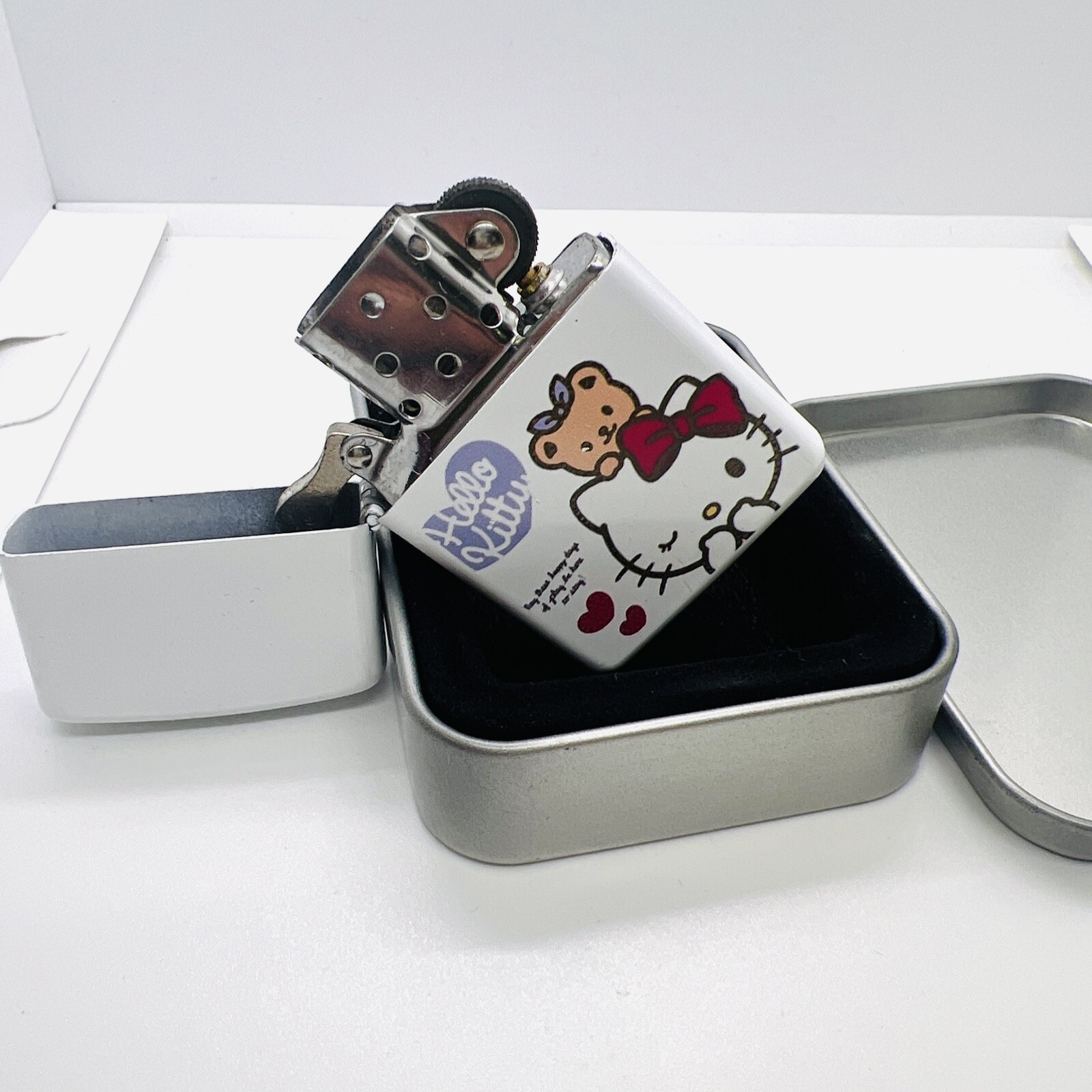 White Hello Cat Kitty Lighter Metal Refillable Bear Best Friends Cute Y2K