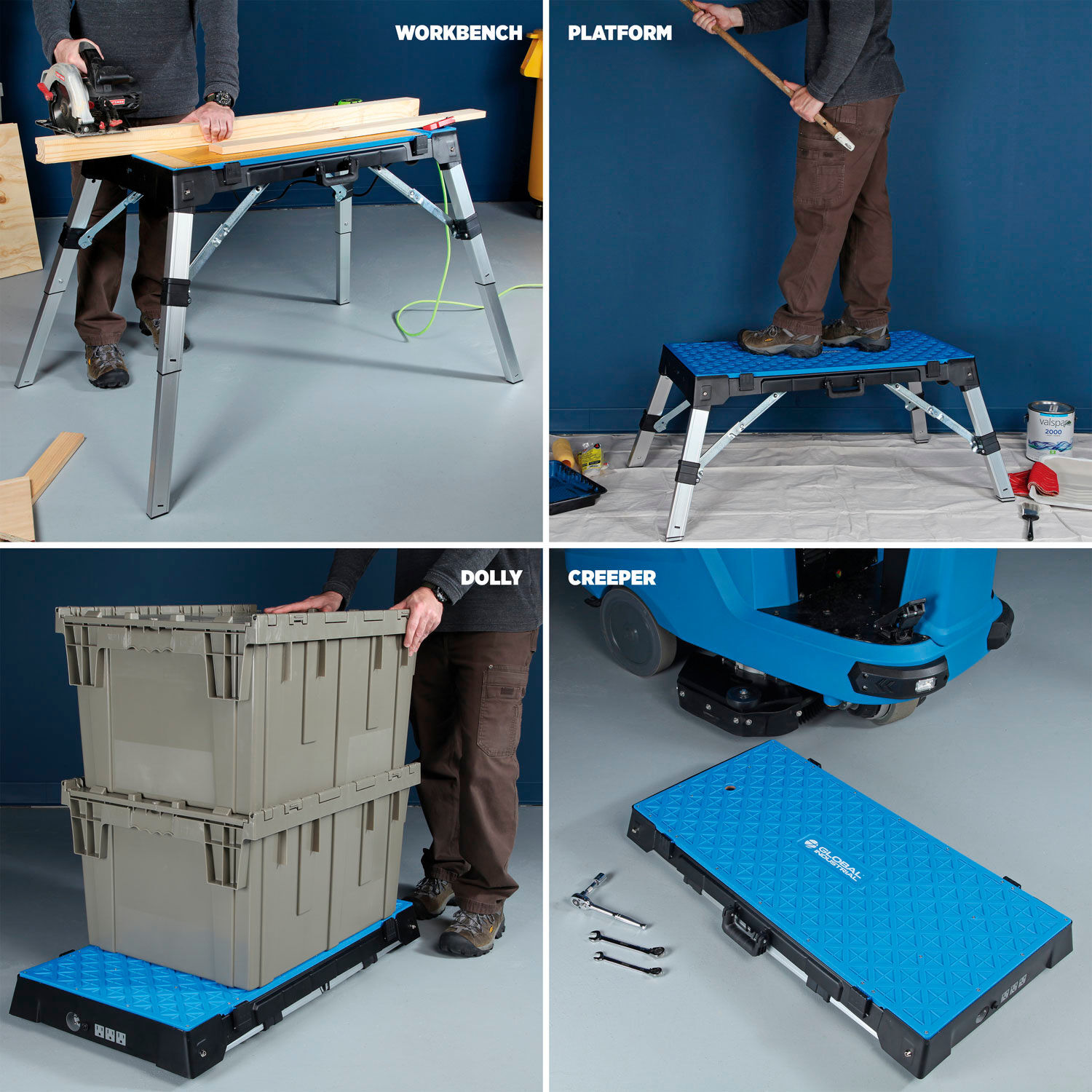 Global Industrial 4-in-1 Portable Workbench With Power Strip