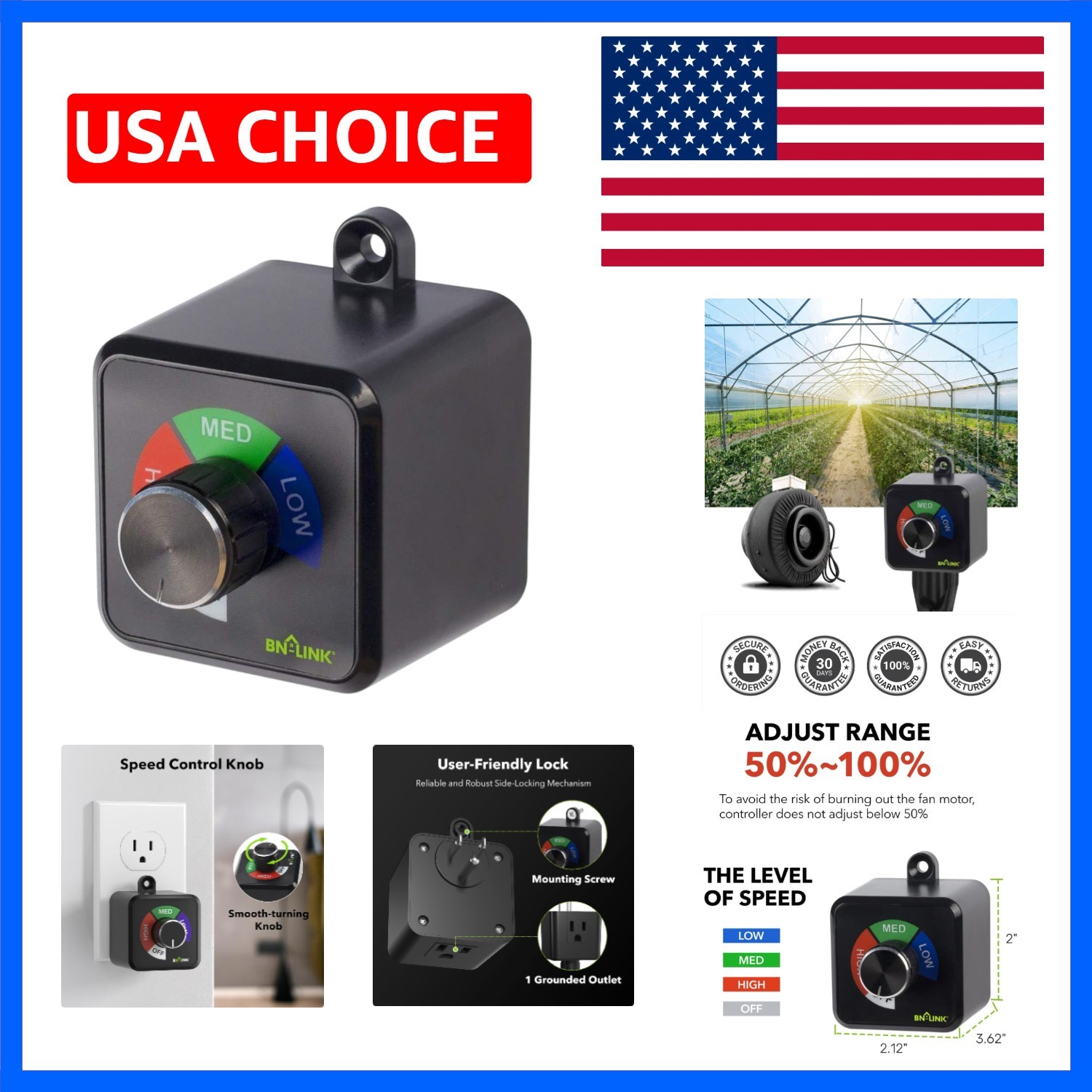 Variable Fan Speed Controller, Plug-in Electric 3 Speed Regulator Adjuster Co...