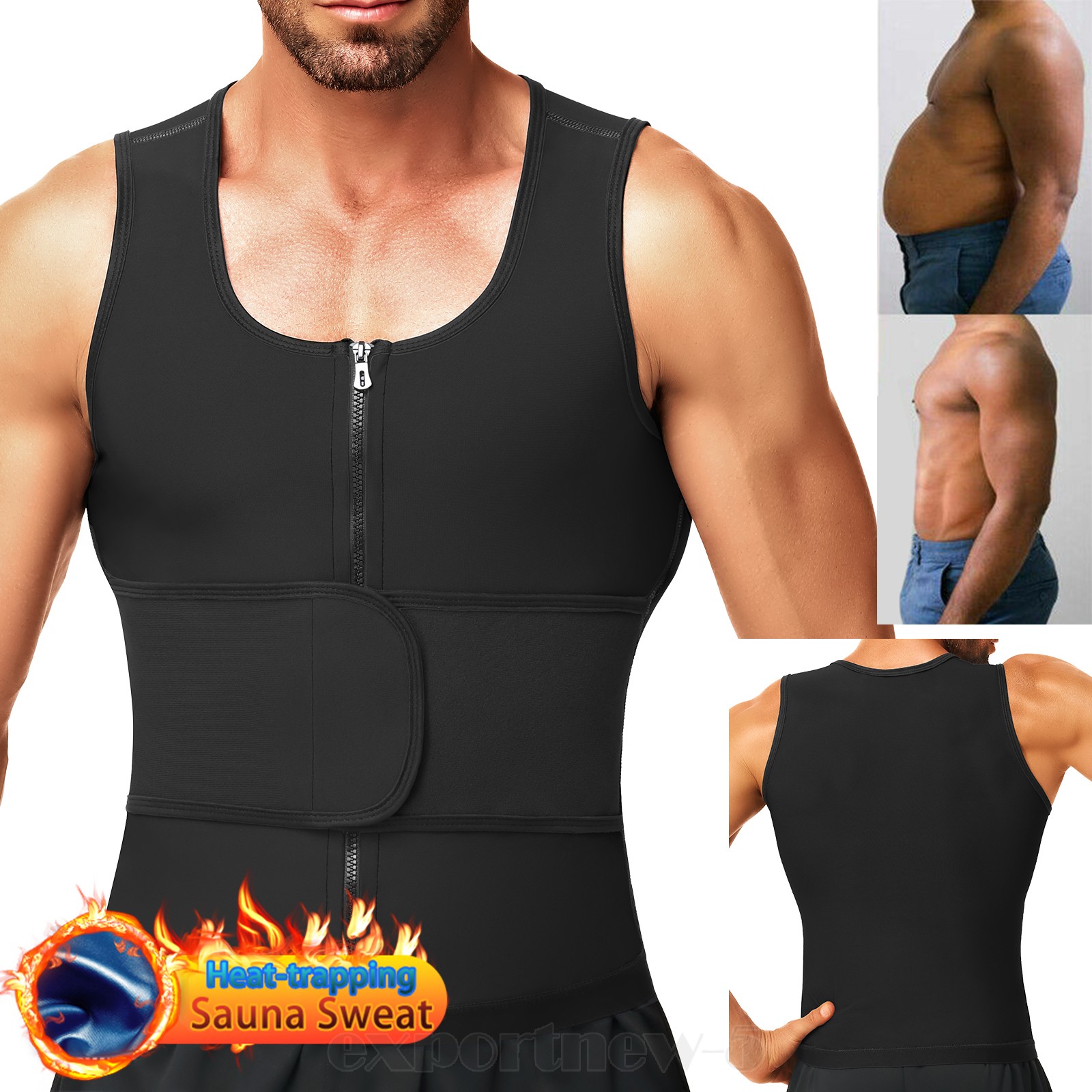 Sauna Vest for Men Waist Trainer Vest with Zipper Waist Trimmer Belt Workout Gym