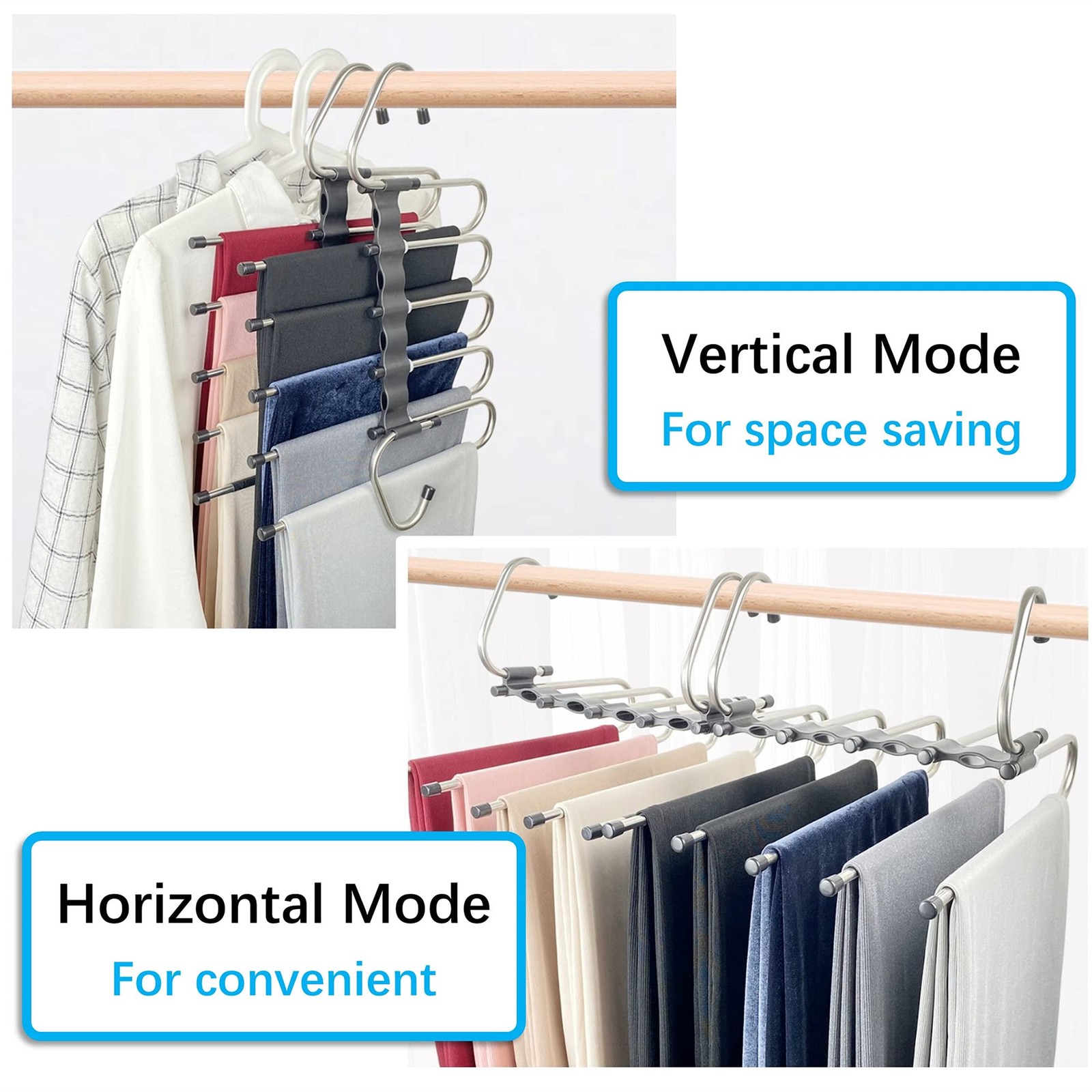 Magic Pants Hangers Space Saving - 2 Pack for Closet Multiple Layers Multifun...