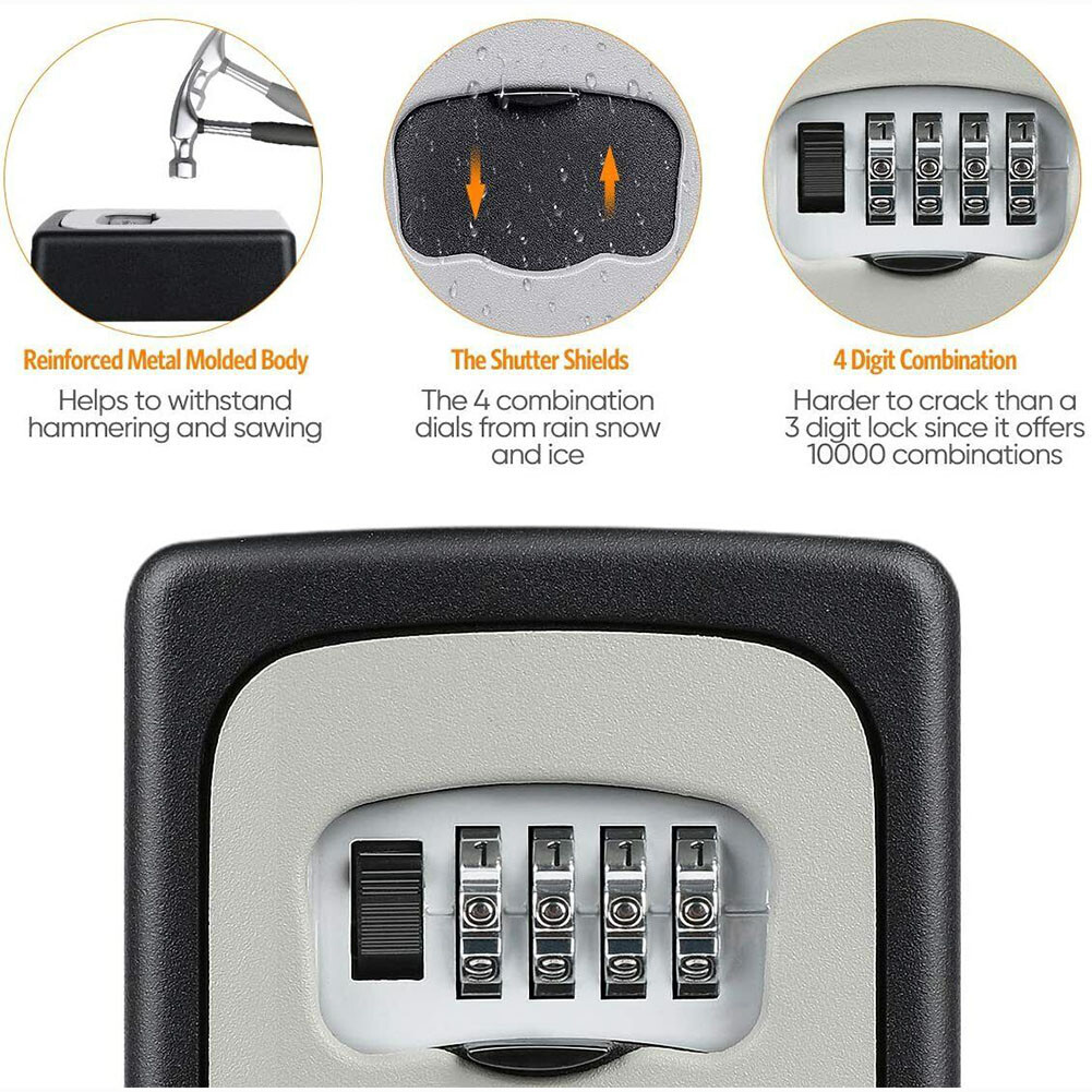 US 1-2 Key Lock Box 4-Digits Combination Weatherproof Wall Mount Security Code