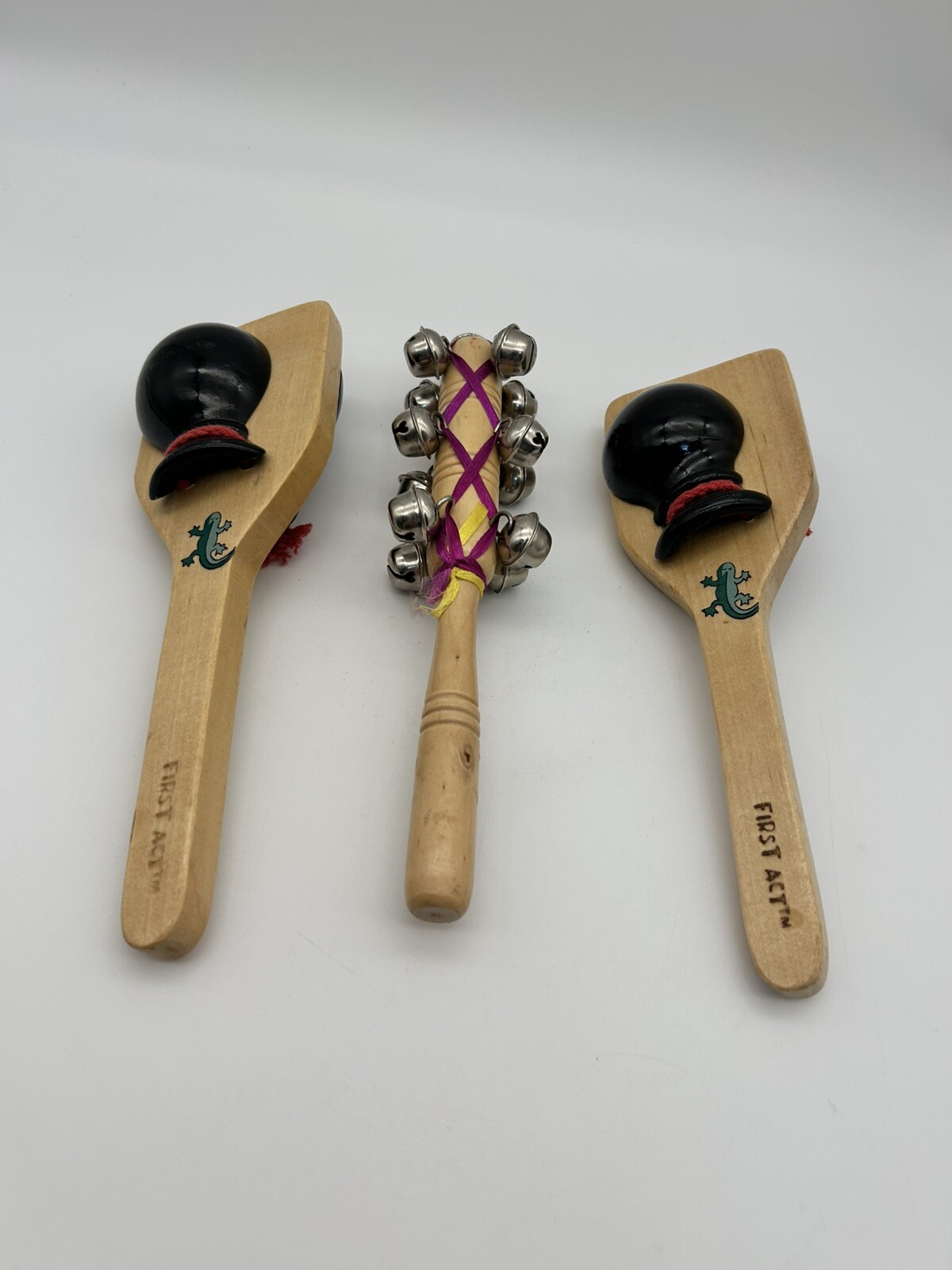 First Act Wooden percussion instruments 2 castanets&jingle bells classroom MUSIC