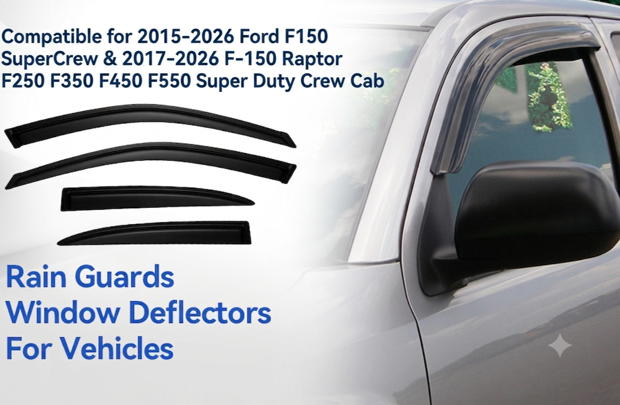 Window Rain Guards Visors for 2015-2026 Ford F150 Supercrew & 2017-2026 F-150 Ra