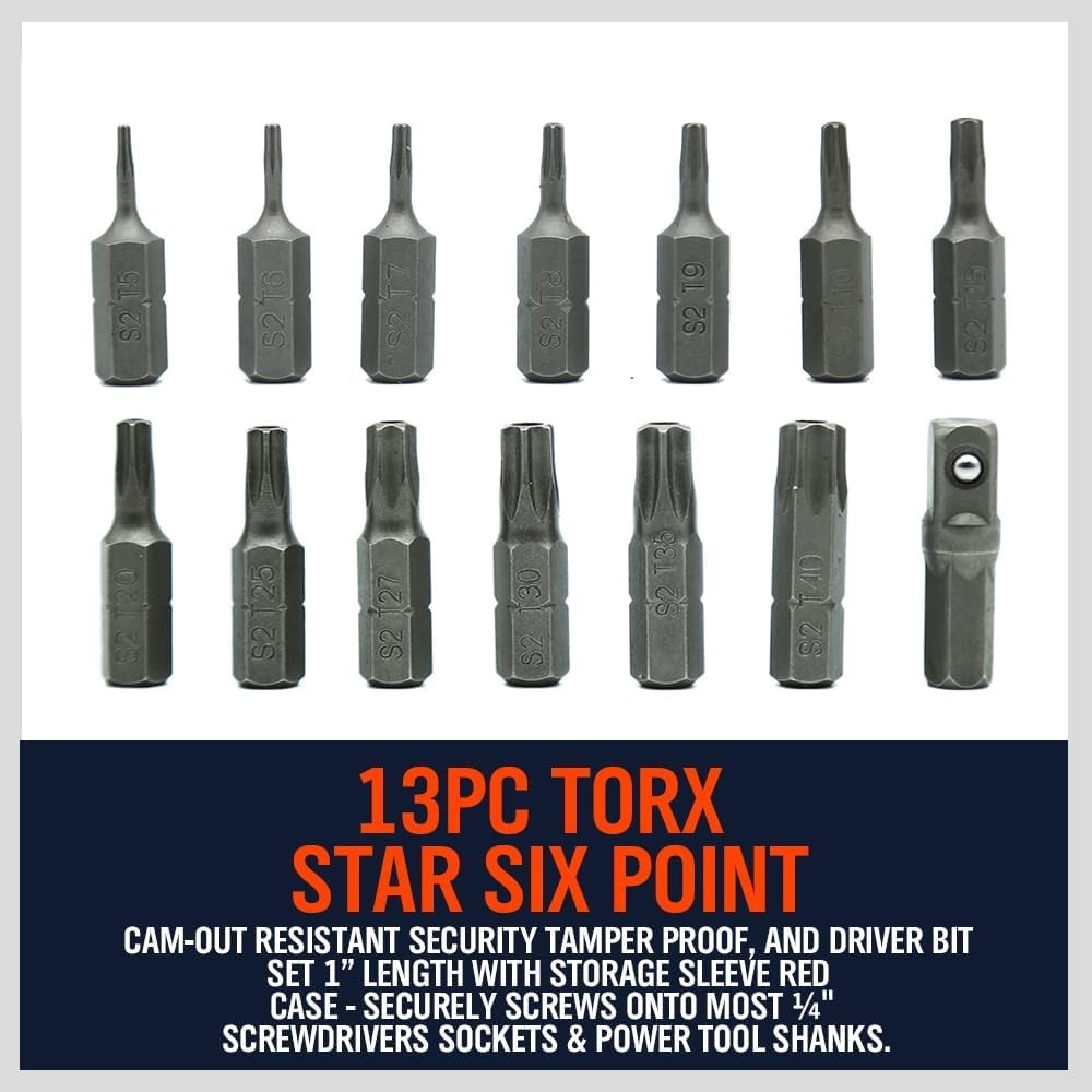 Durable 14-Piece Tamper Resistant Star Bit Set for Automotive & Electronics