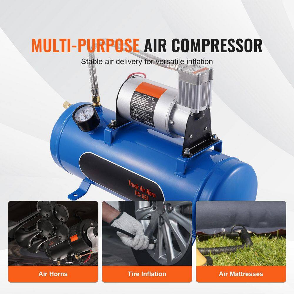12-Volt Air Compressor with Tank 1.6 Gal., Train Horn Air Compressor, Working Pr