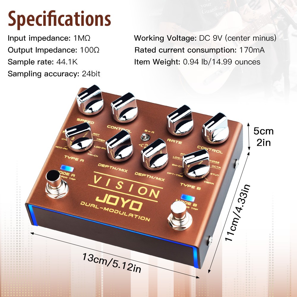 JOYO Modulation Multi Effects Pedal Dual Channel Stereo Input /Output 9 Effects