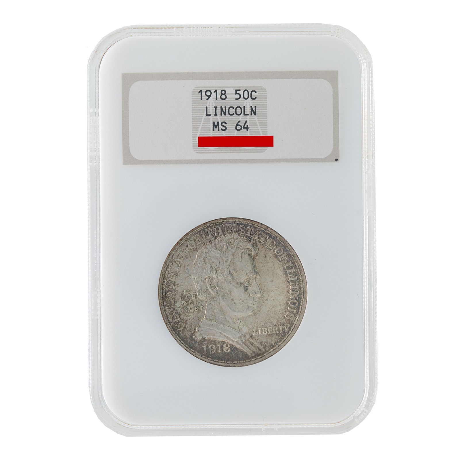 US half dollar Lincoln commemorative, toned, NGC graded MS64, 1918
