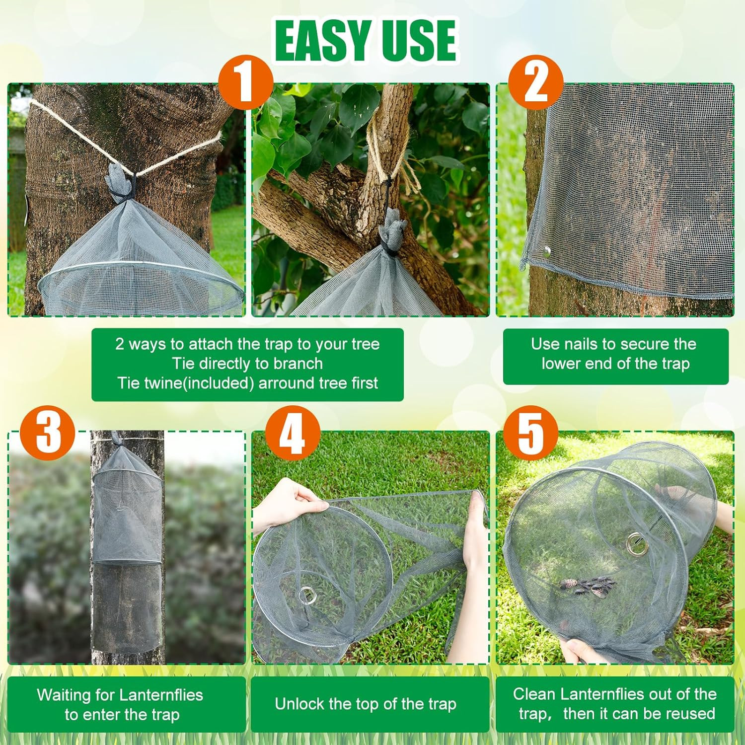 2 Pack Spotted Lanternfly Traps Lantern Fly Killer Mesh Tree Trap with Jute Rope