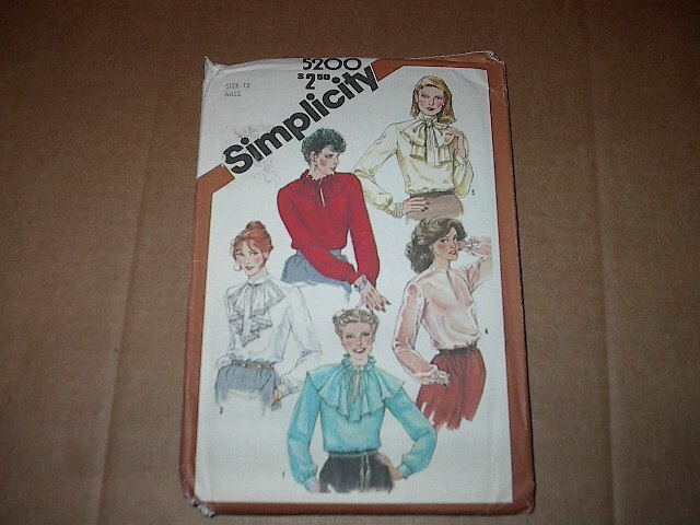 Vtg Simplicity Pattern 5200 Misses' LS Pullover Blouse w./ Neck Variations 12 UC
