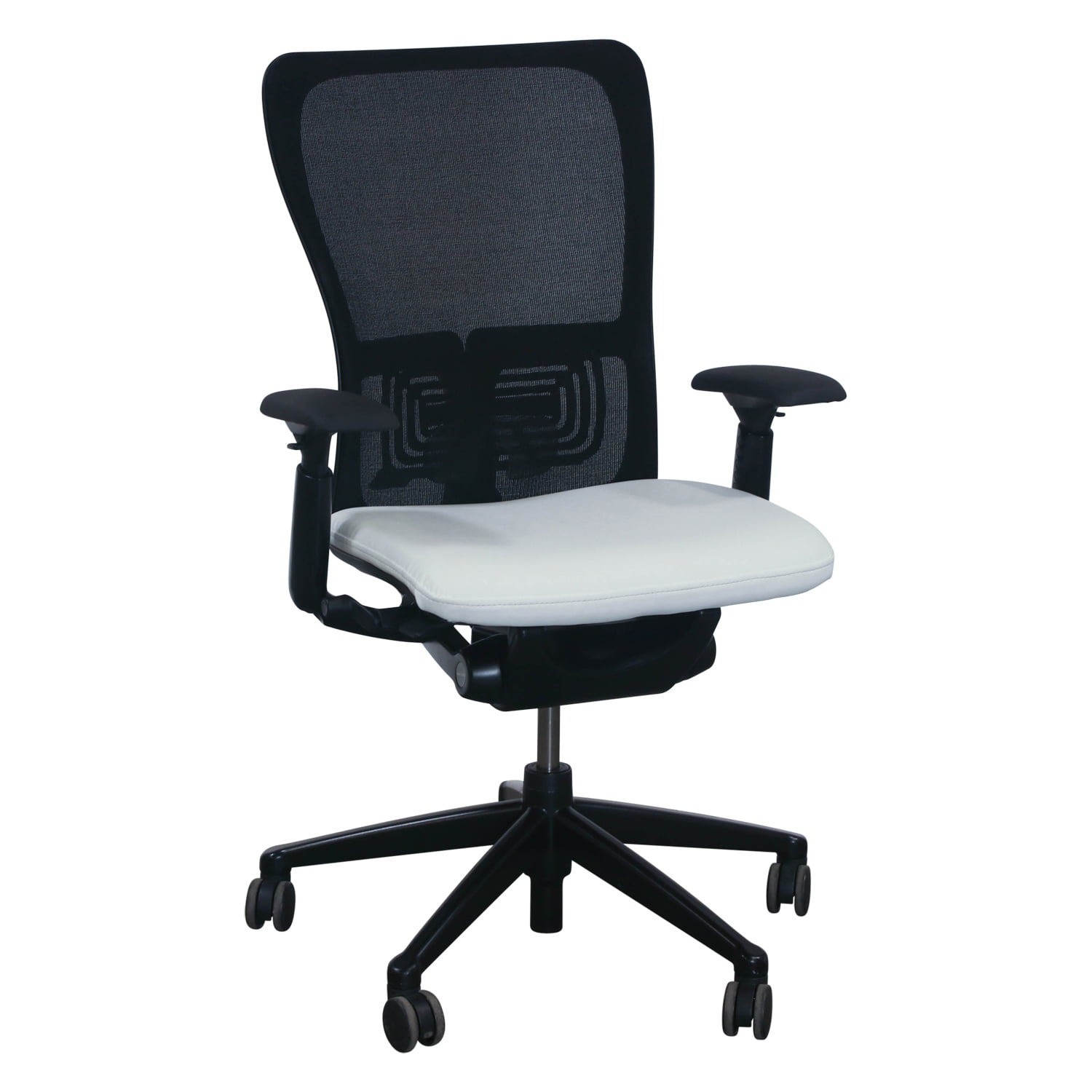 Haworth Zody Office Chair White PU Leather Seat Mesh Back Adjustable Ergonomic