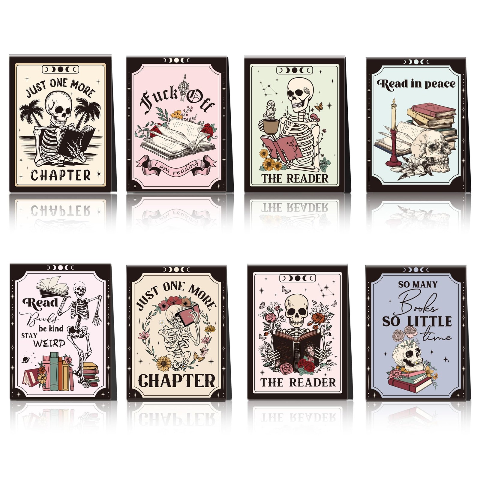 Gothic Skeleton Magnetic Bookmarks: 8 Pcs Funny Skull Magnet Book Mark for Book