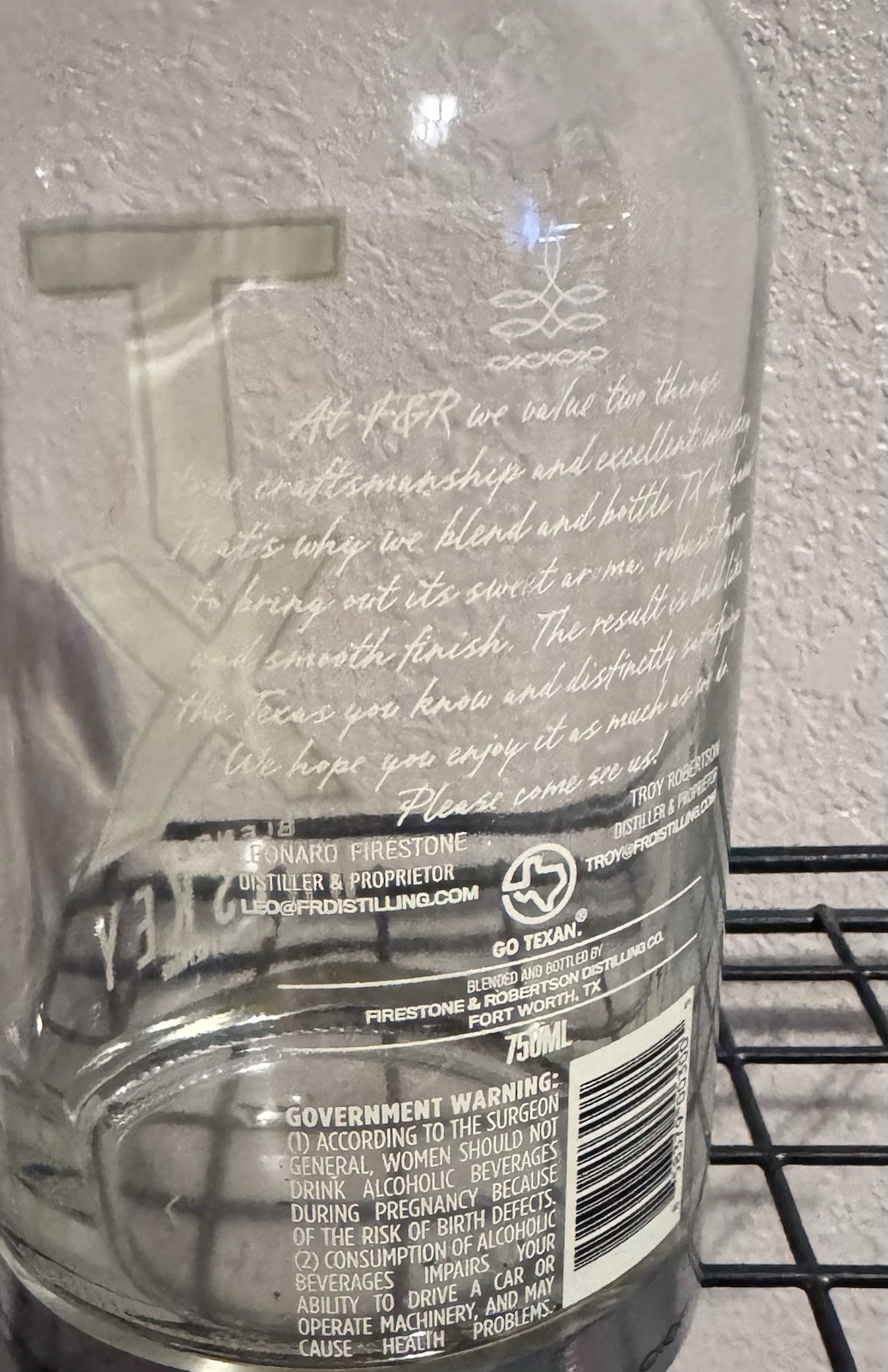 TX Texas Straight Bourbon Whiskey Empty Glass Bottle Used Empty
