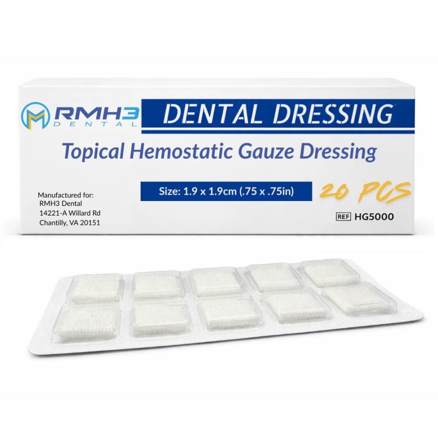 20/Pk Hemostatic Gauze Dressing 0.75x0.75in CMC Sterile Dental Oral Medical Aid