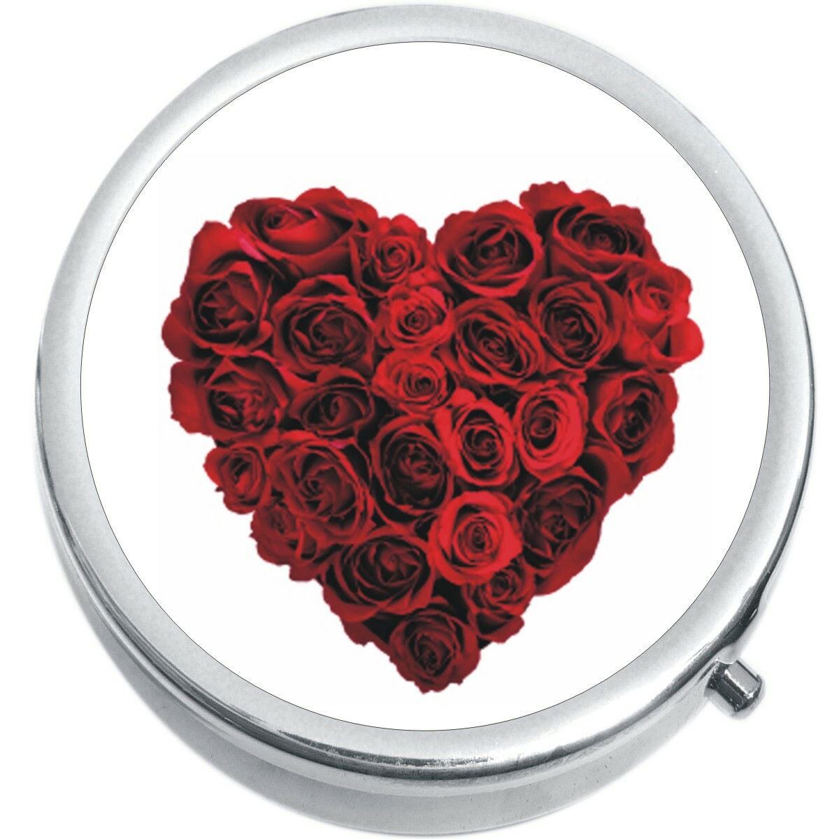 Red Rose Heart  Medicine Vitamin Compact Pill Box